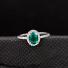 Oval Lab Grown Emerald Halo Engagement Ring with Diamond Lab Created Emerald - ( AAAA ) - Quality - Rosec Jewels