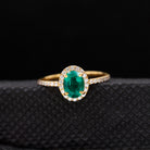 Oval Lab Grown Emerald Halo Engagement Ring with Diamond Lab Created Emerald - ( AAAA ) - Quality - Rosec Jewels