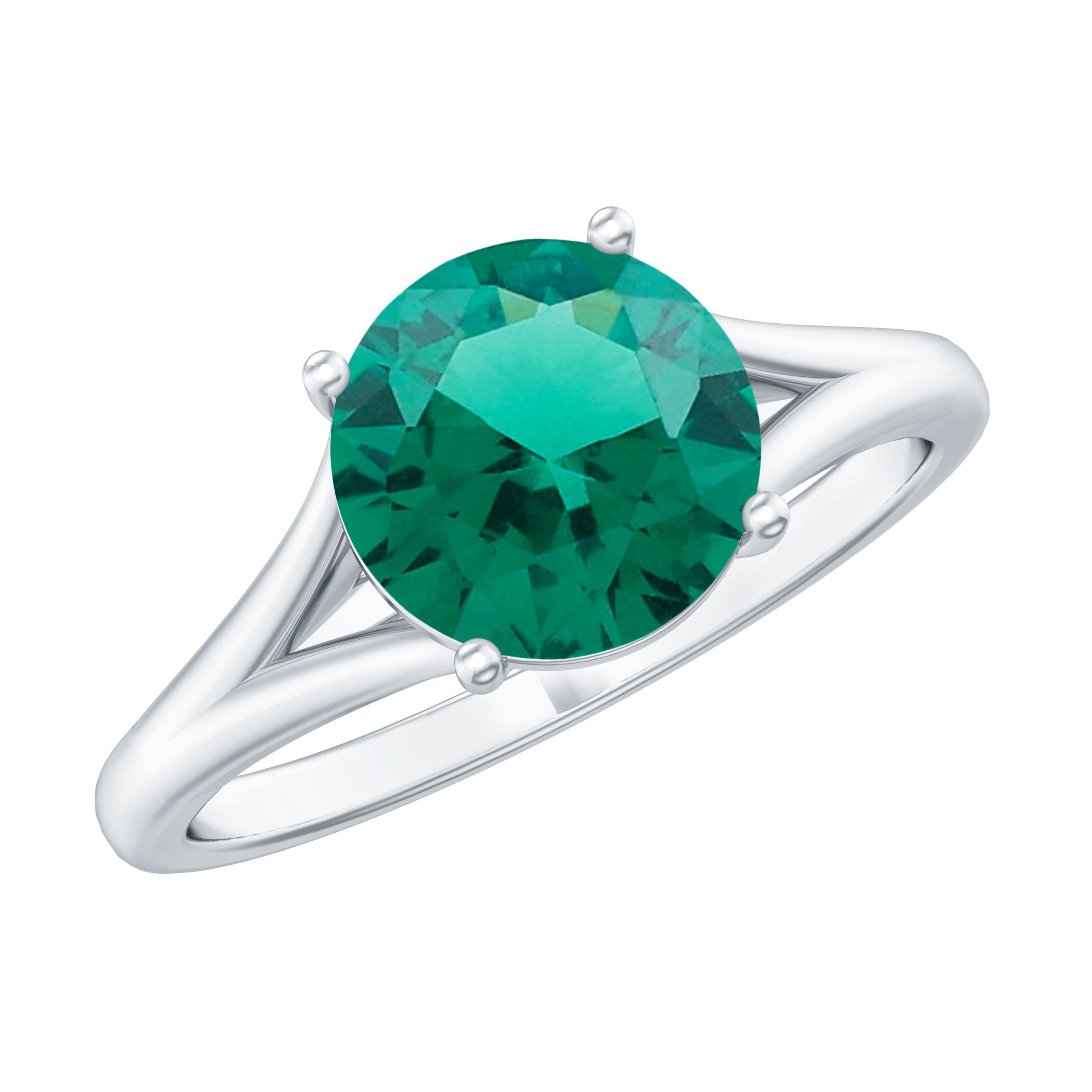 Certified 8 mm Lab Grown Emerald Engagement Ring with Diamond