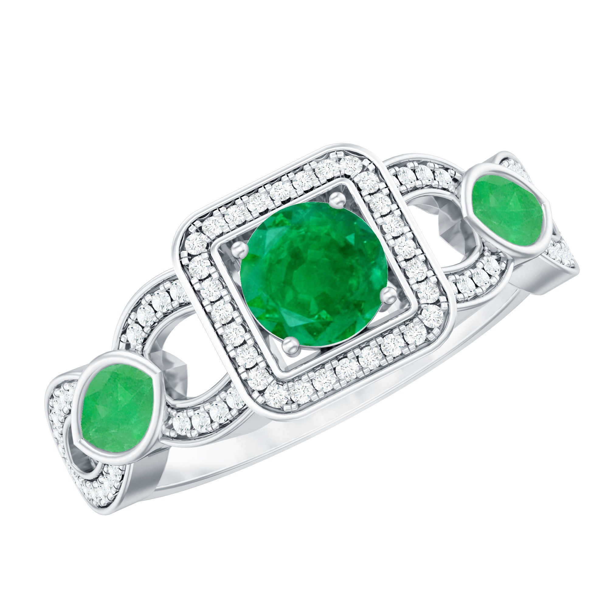 Natural Emerald Diamond Vintage Looking Engagement Ring