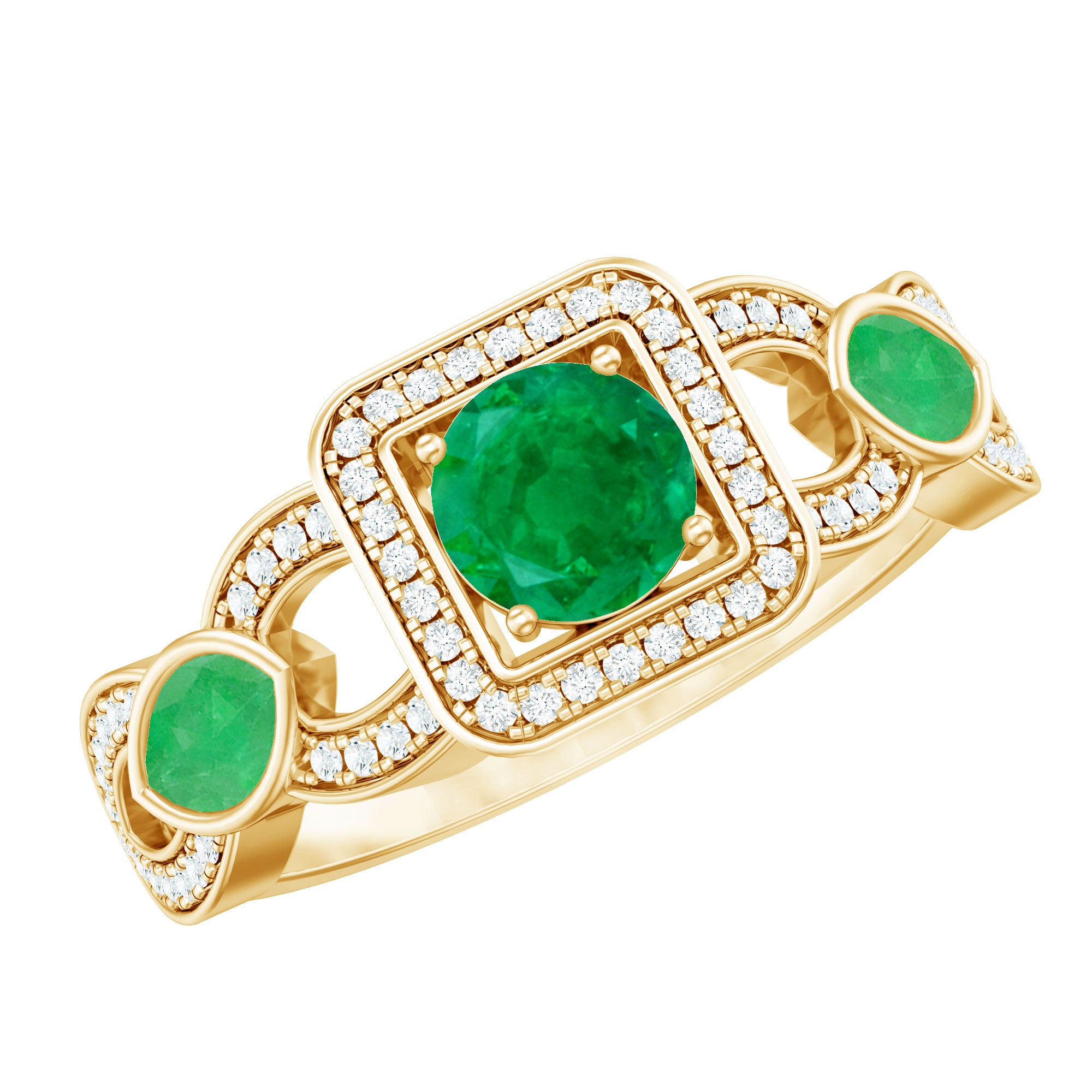 Rosec Jewels-Natural Emerald Diamond Vintage Looking Engagement Ring