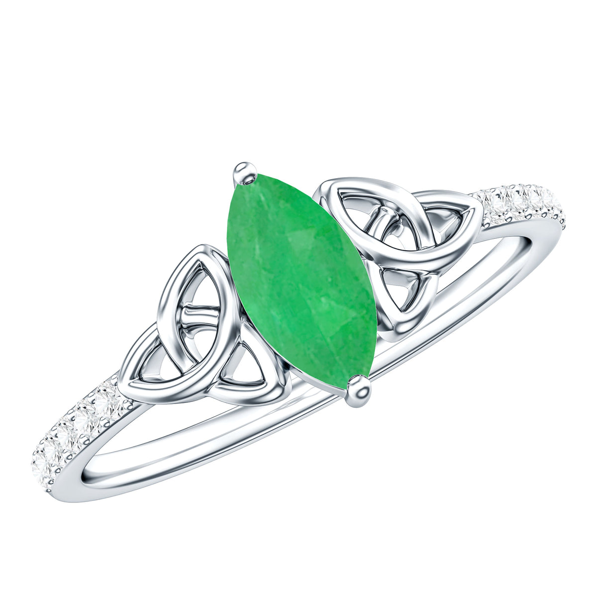 Natural Marquise Emerald Diamond Promise Ring with Celtic Knot AAA - Rosec Jewels