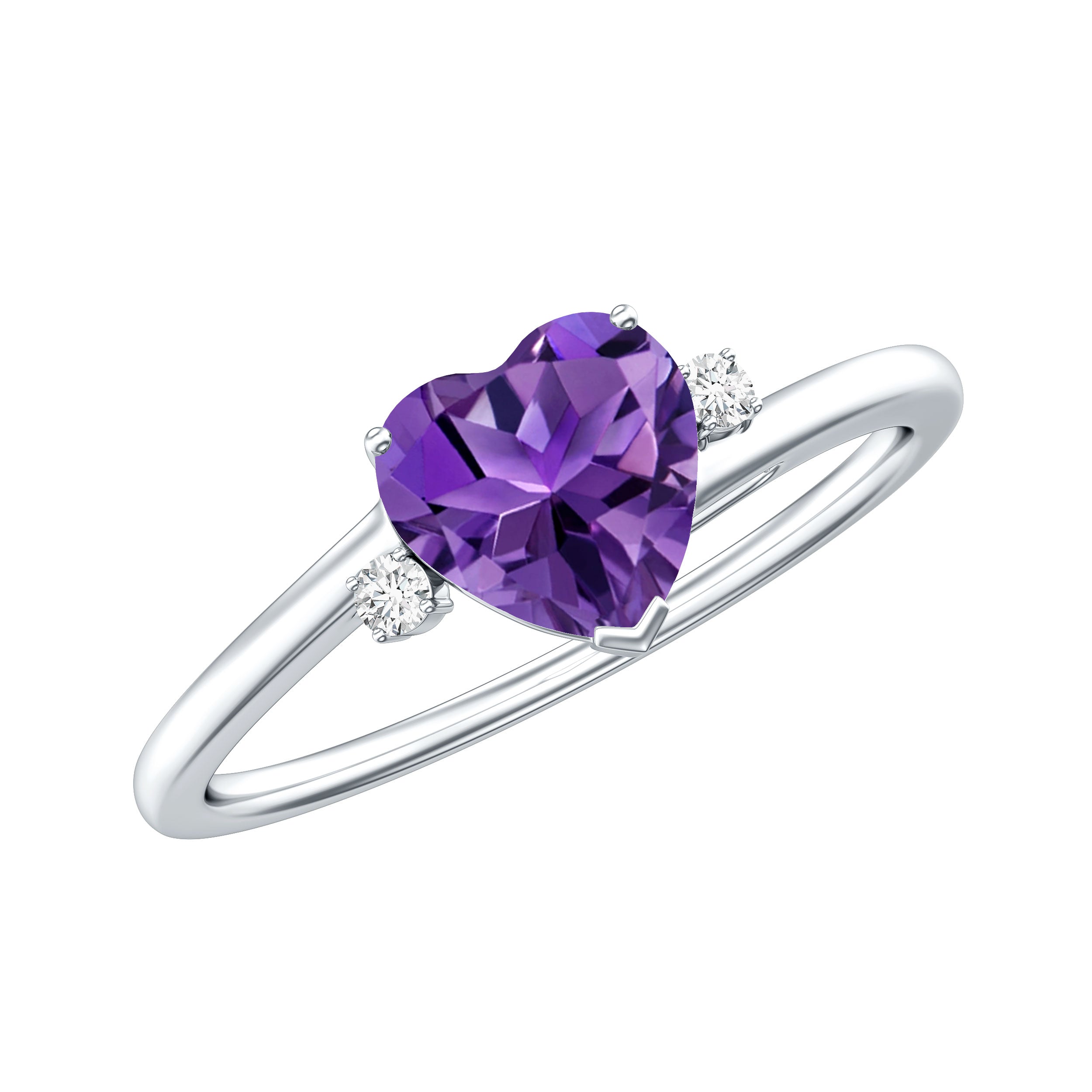 Rosec Jewels-Real 0.9 Carat Amethyst Heart Engagement Ring with Diamond
