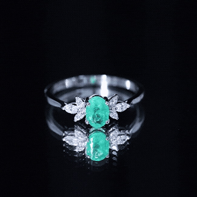 Oval Shaped Emerald Engagement Ring with Marquise Diamond Trio AAA - Rosec Jewels