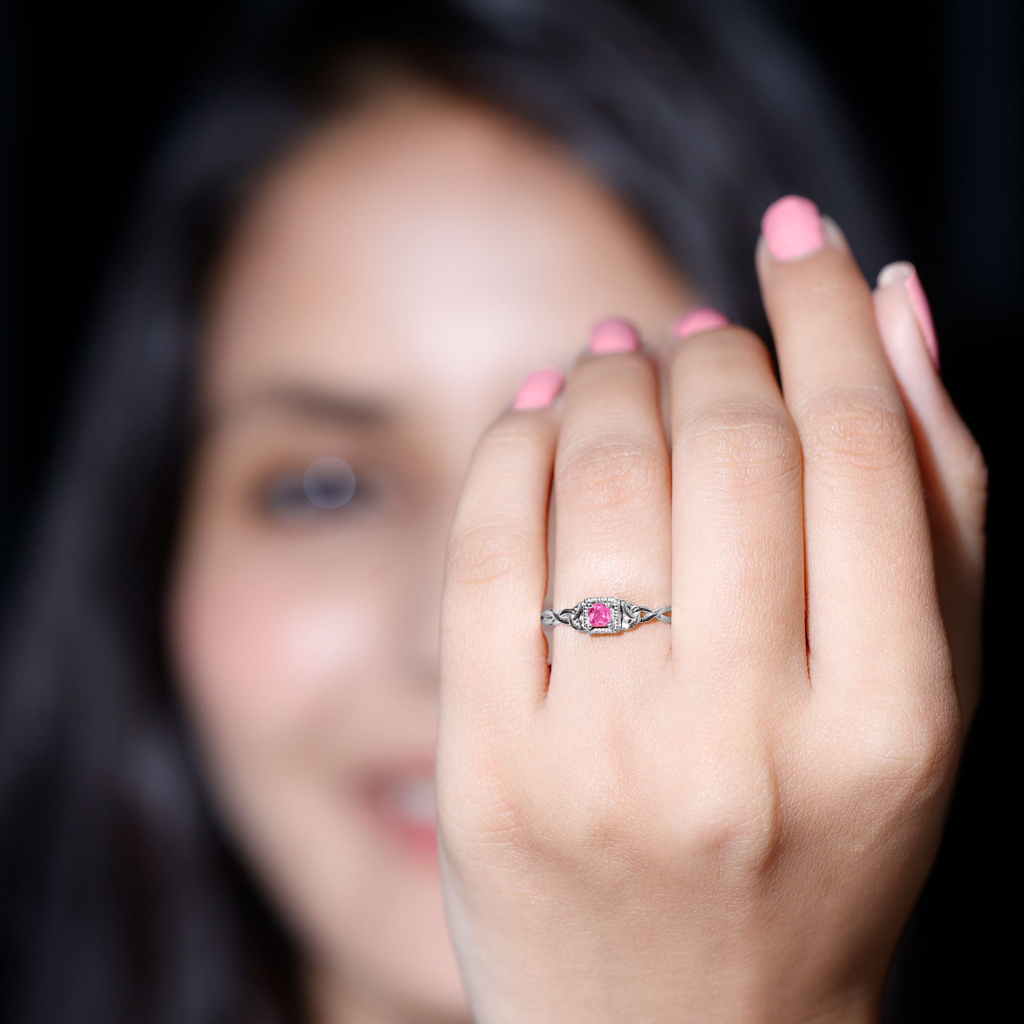 Rosec Jewels-Real Princess Cut Ruby Promise Ring with Celtic Knot