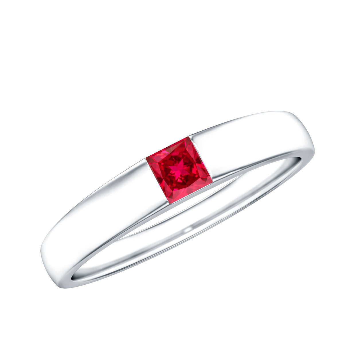 Princess Cut Created Ruby Solitaire Promise Ring AAAA - Rosec Jewels
