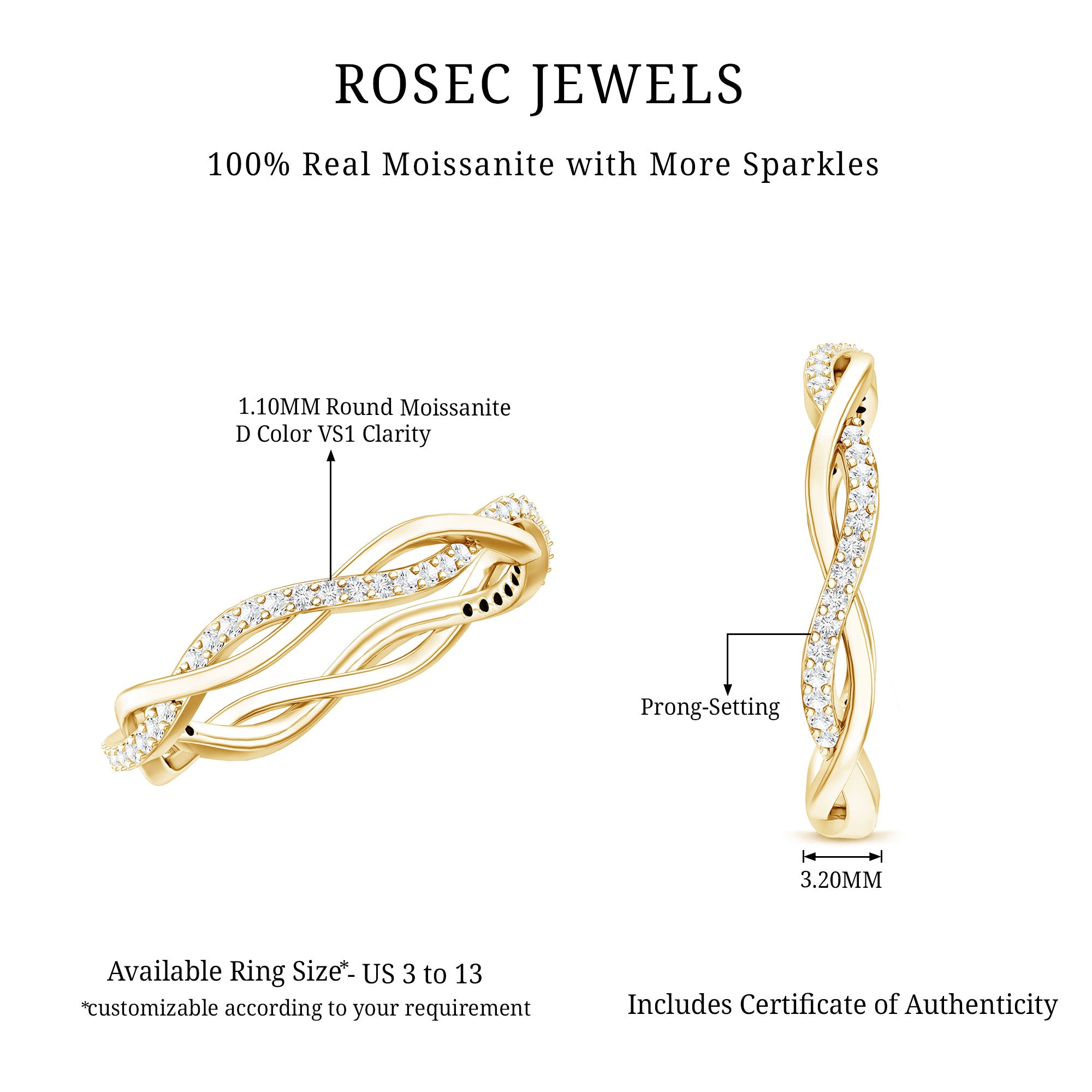Certified Moissanite Infinity Eternity Band Ring D-VS1 - Rosec Jewels