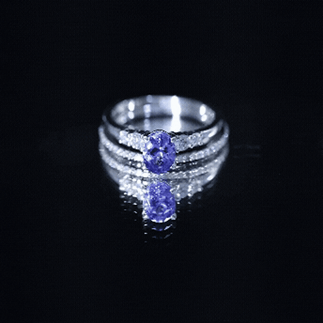 Natural 0.9 Carat Tanzanite and Diamond Oval Engagement Ring with Wedding Band AAA 92.5 Sterling Silver - Rosec Jewels