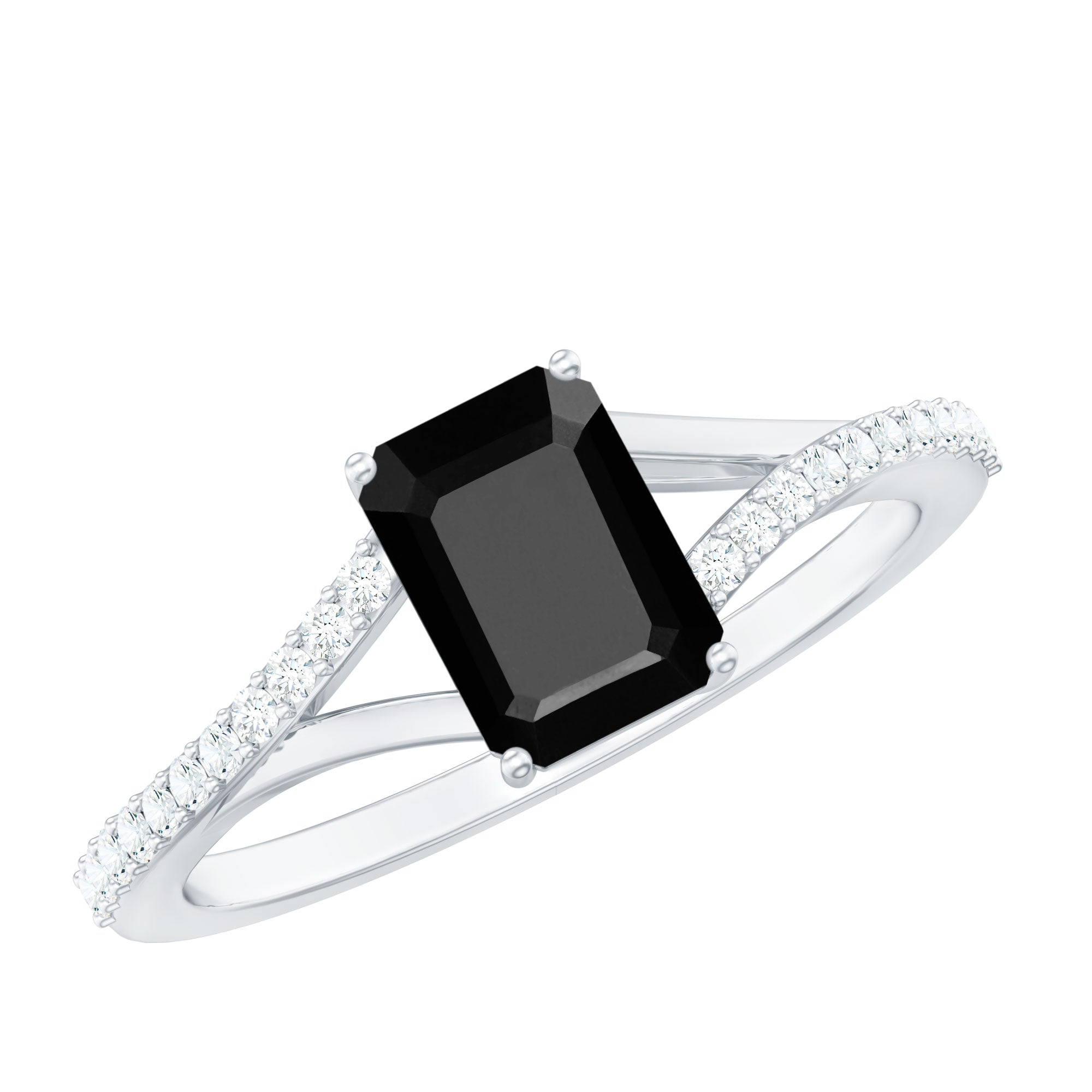 8X10MM Emerald Cut Lab Created Black Diamond Engagement Ring AAAA ( Synthetic ) - Rosec Jewels