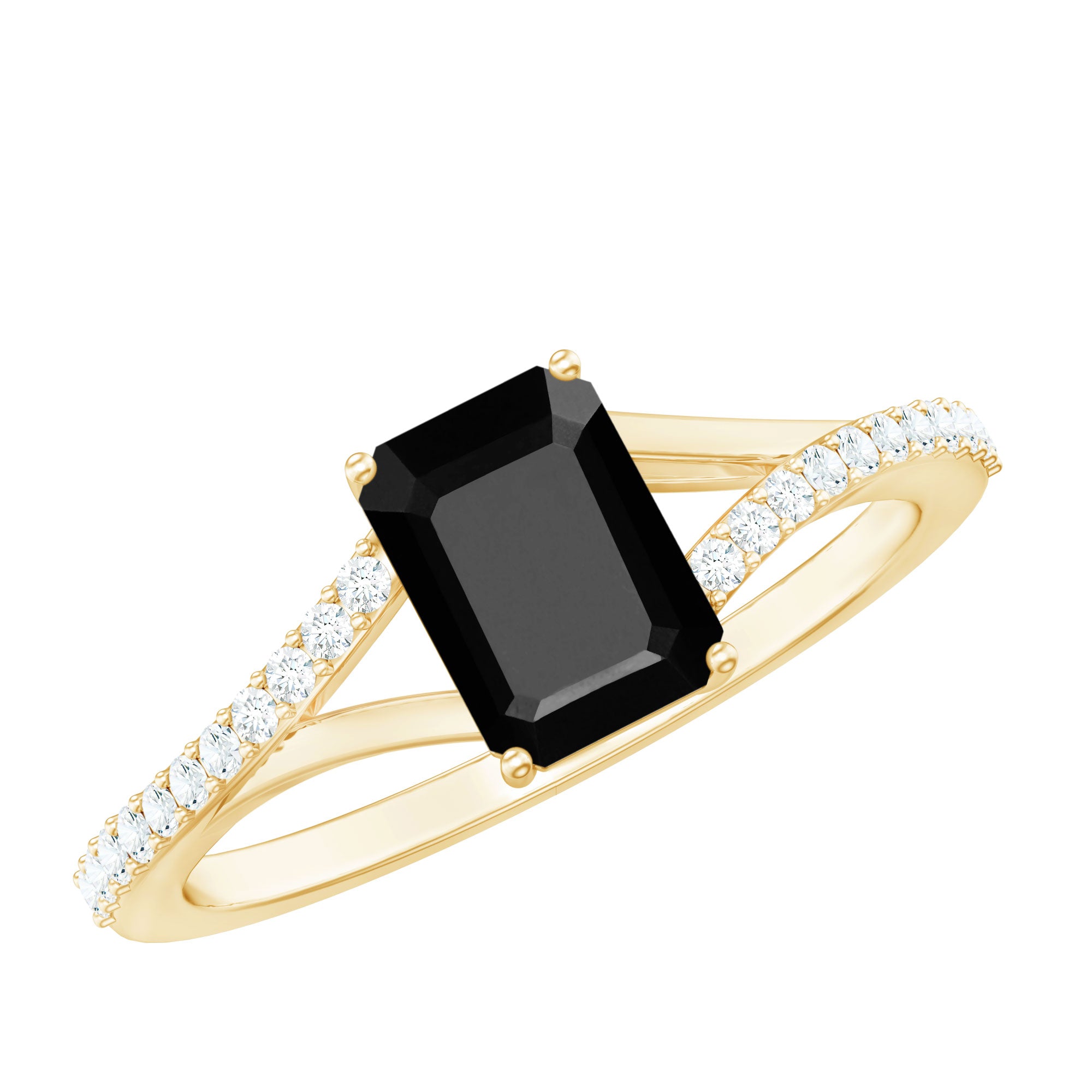8X10MM Emerald Cut Lab Created Black Diamond Engagement Ring AAAA ( Synthetic ) - Rosec Jewels