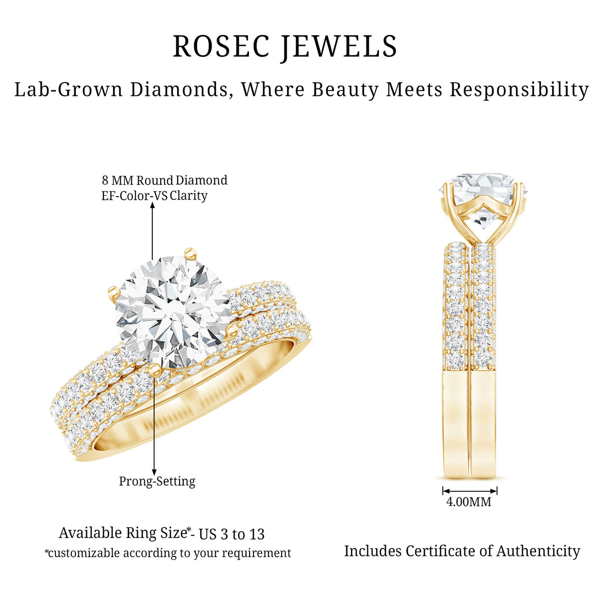 Rosec Jewels-IGI Certified 2 Carat Lab Grown Diamond Engagement Ring with Enhancer
