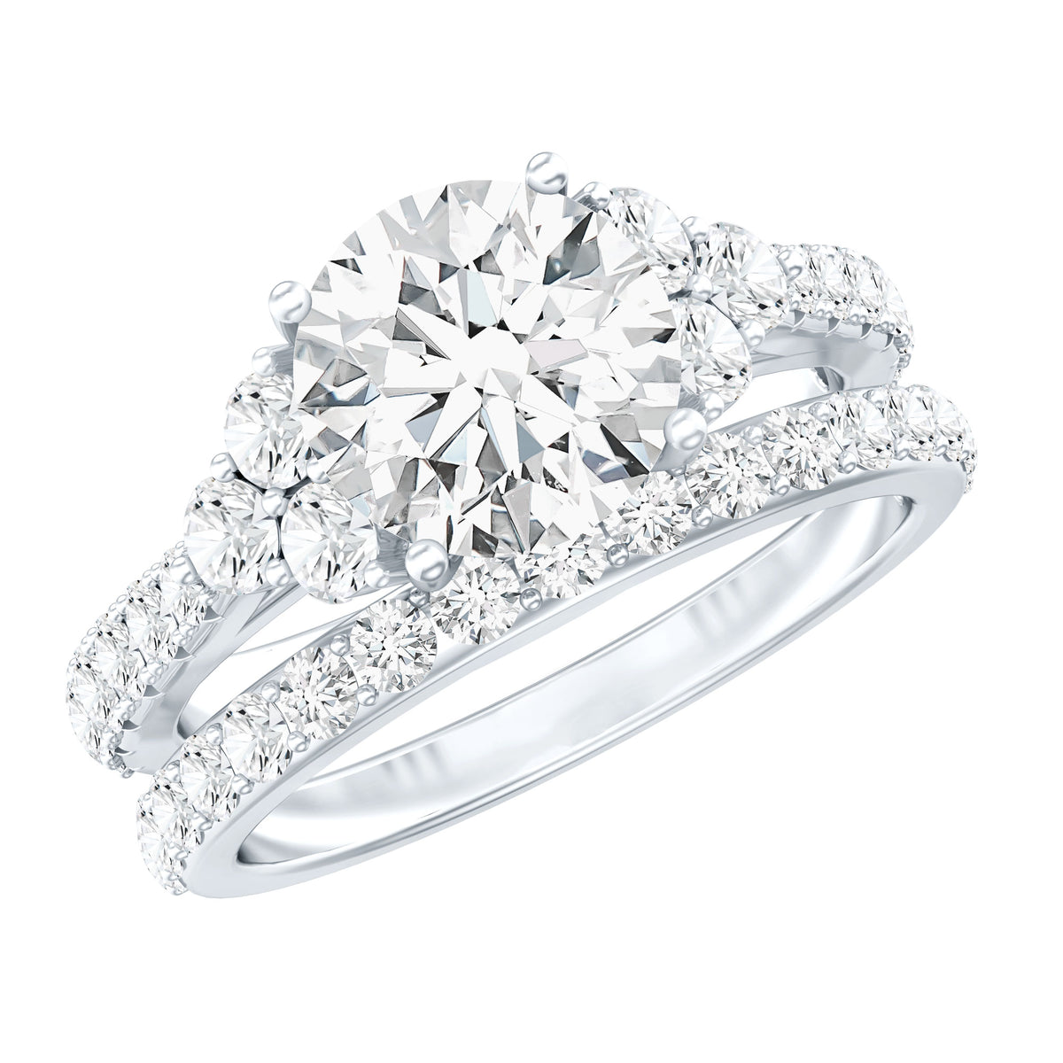 Rosec Jewels-IGI Certified Lab Grown 2 Carat Diamond Engagement Ring and Wedding Band Set