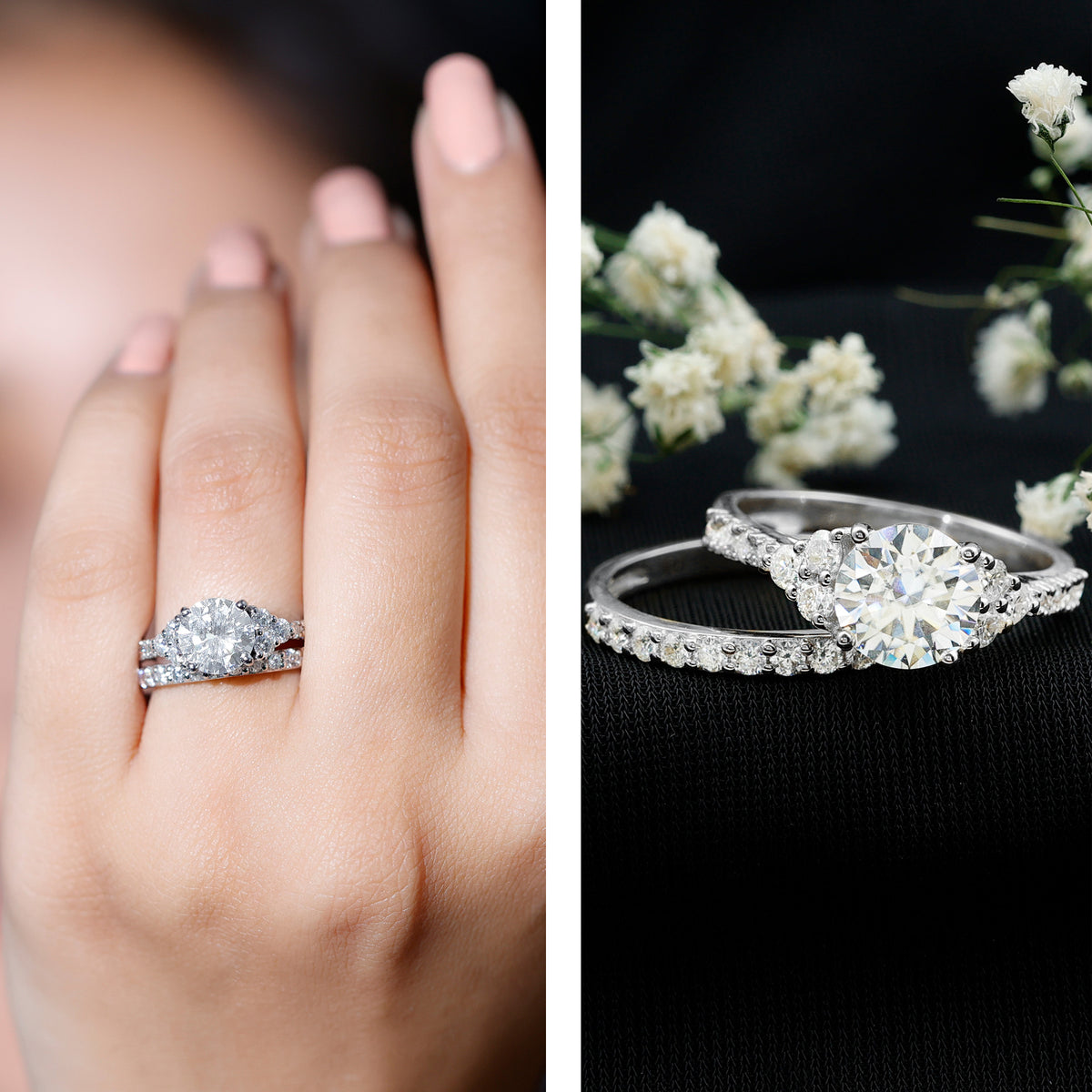 Rosec Jewels-IGI Certified Lab Grown 2 Carat Diamond Engagement Ring and Wedding Band Set