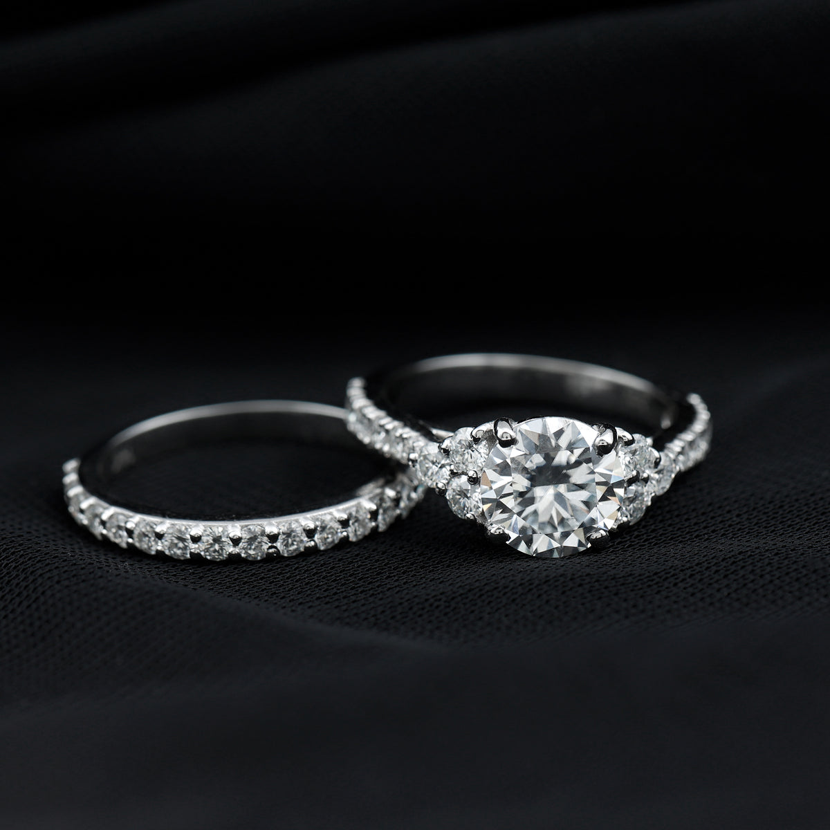 Rosec Jewels-IGI Certified Lab Grown 2 Carat Diamond Engagement Ring and Wedding Band Set