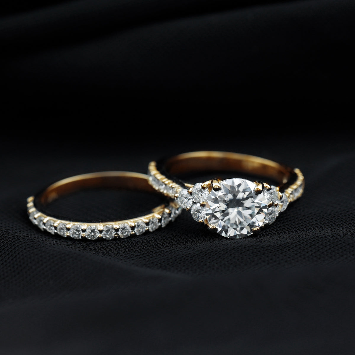 Rosec Jewels-IGI Certified Lab Grown 2 Carat Diamond Engagement Ring and Wedding Band Set
