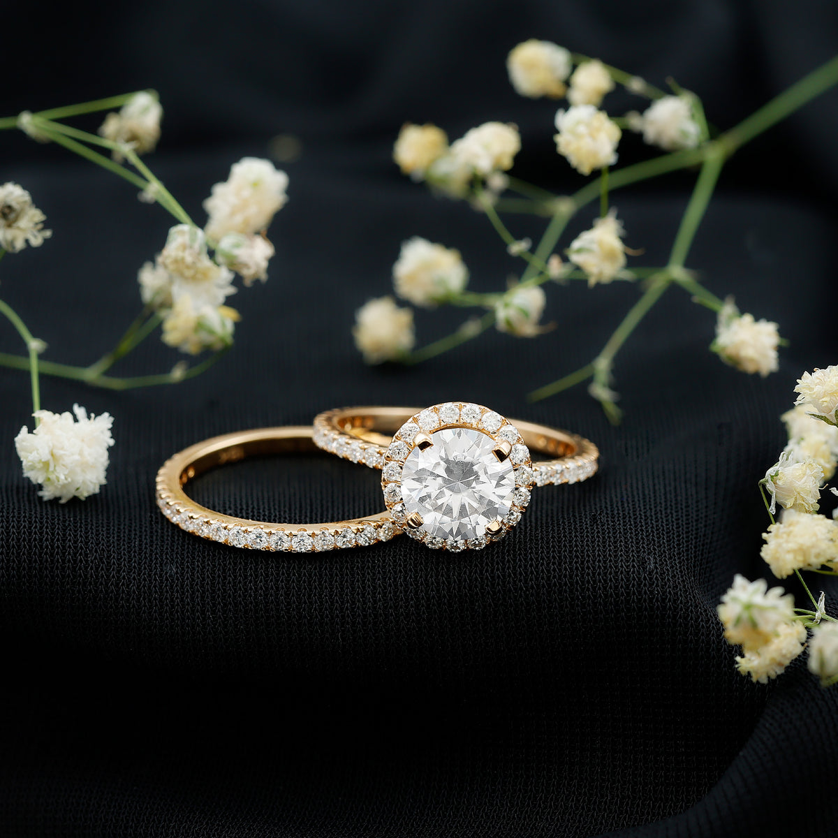 Rosec Jewels-Lab Grown 2 Carat Diamond Halo Bridal Ring Set with IGI Certificate