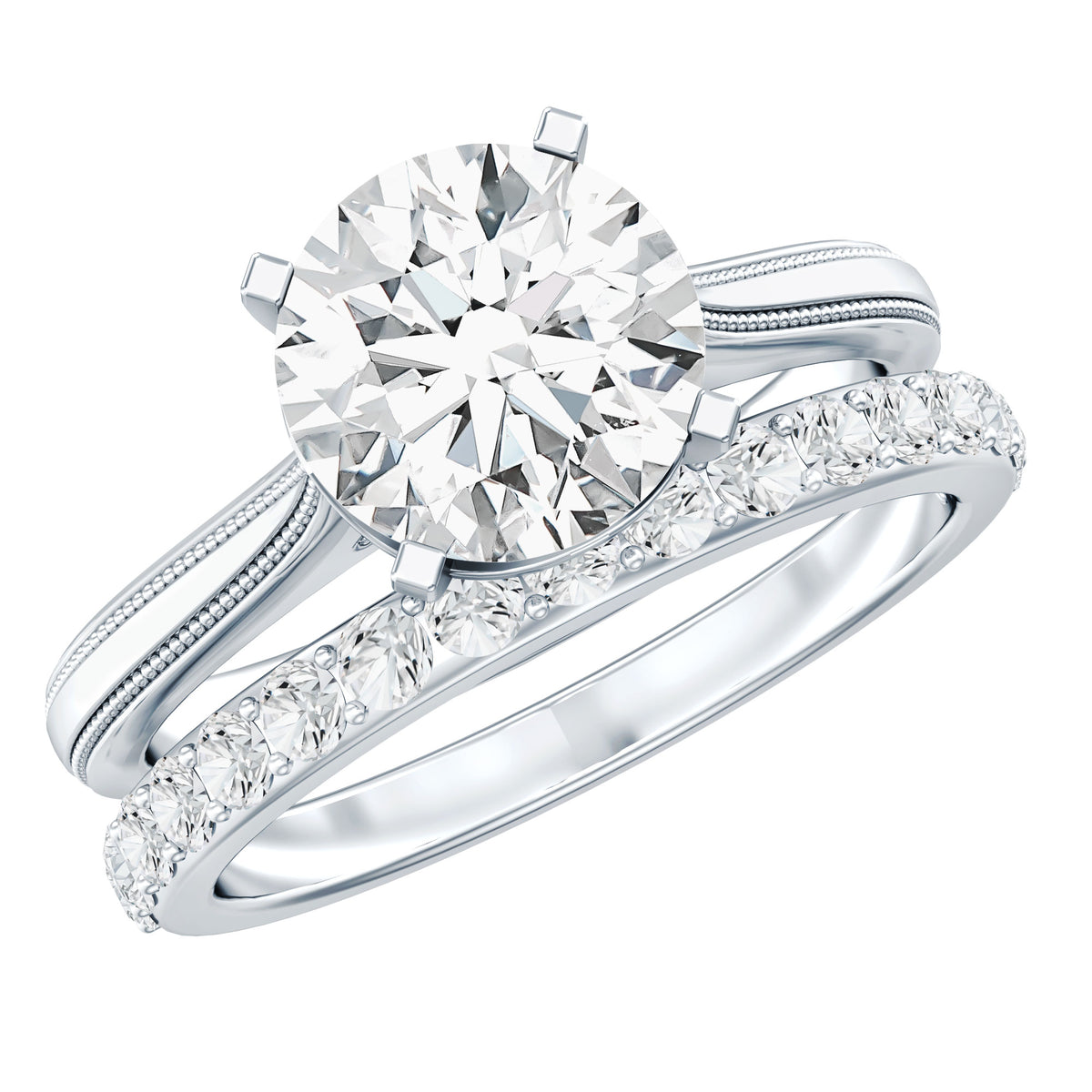 Rosec Jewels-IGI Authenticated Lab Created 2 Carat Diamond Solitaire Wedding Ring Set