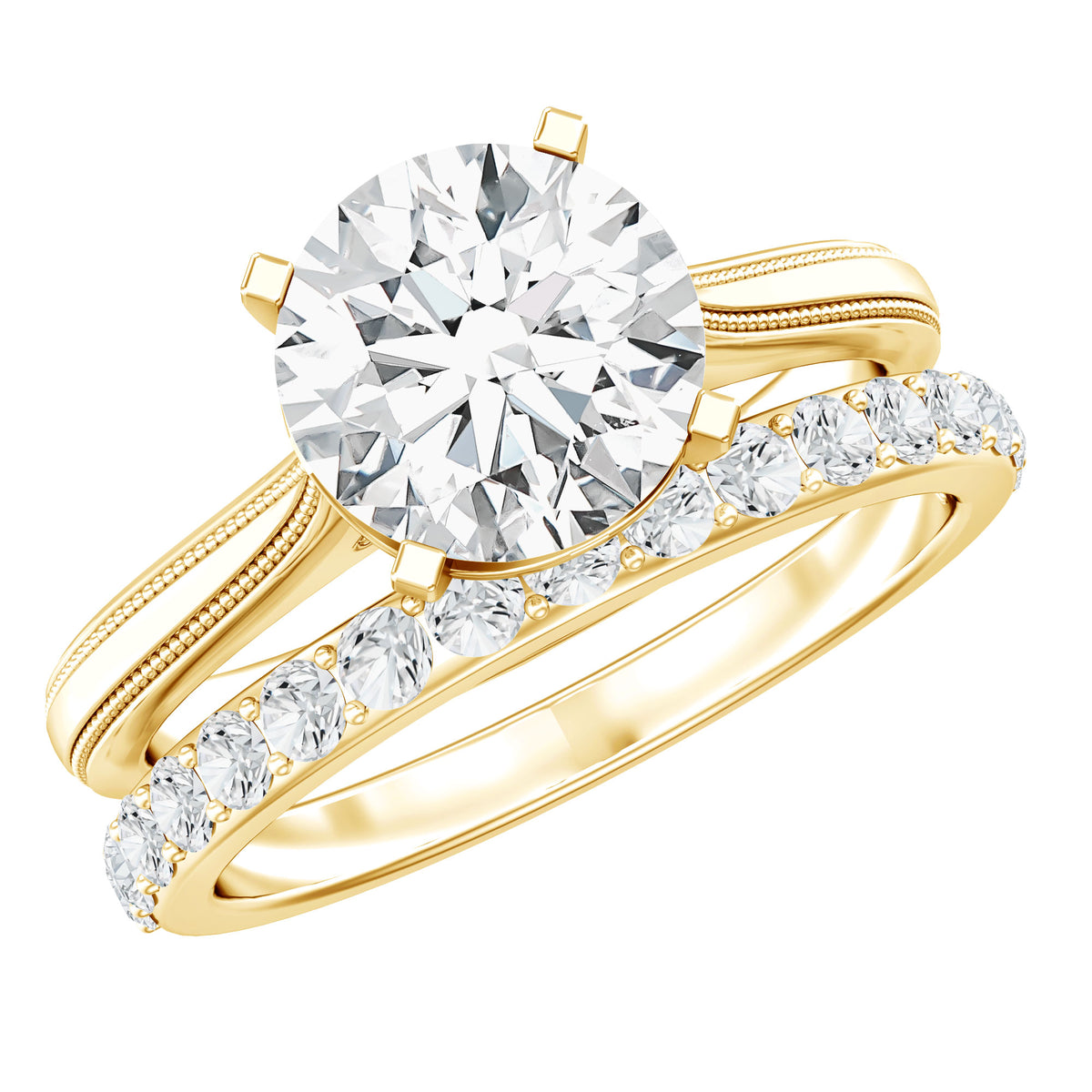 Rosec Jewels-IGI Authenticated Lab Created 2 Carat Diamond Solitaire Wedding Ring Set