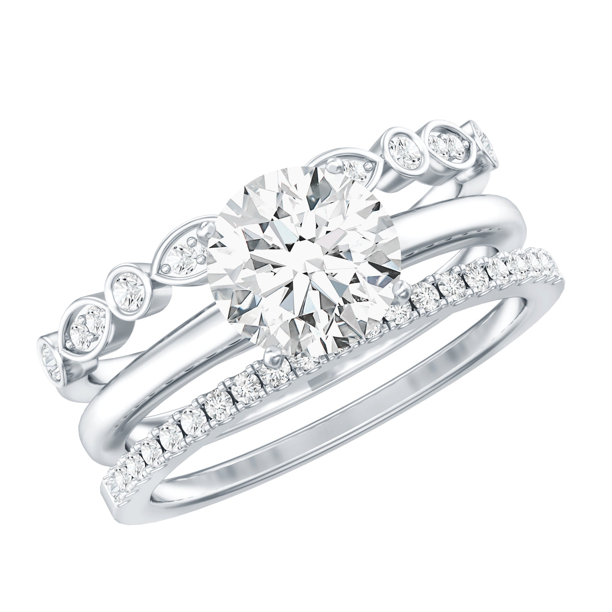 IGI Documented 2 Carat Lab Grown Diamond Trio Bridal Ring Set for Women Lab - ( E-VS1 ) - Rosec Jewels