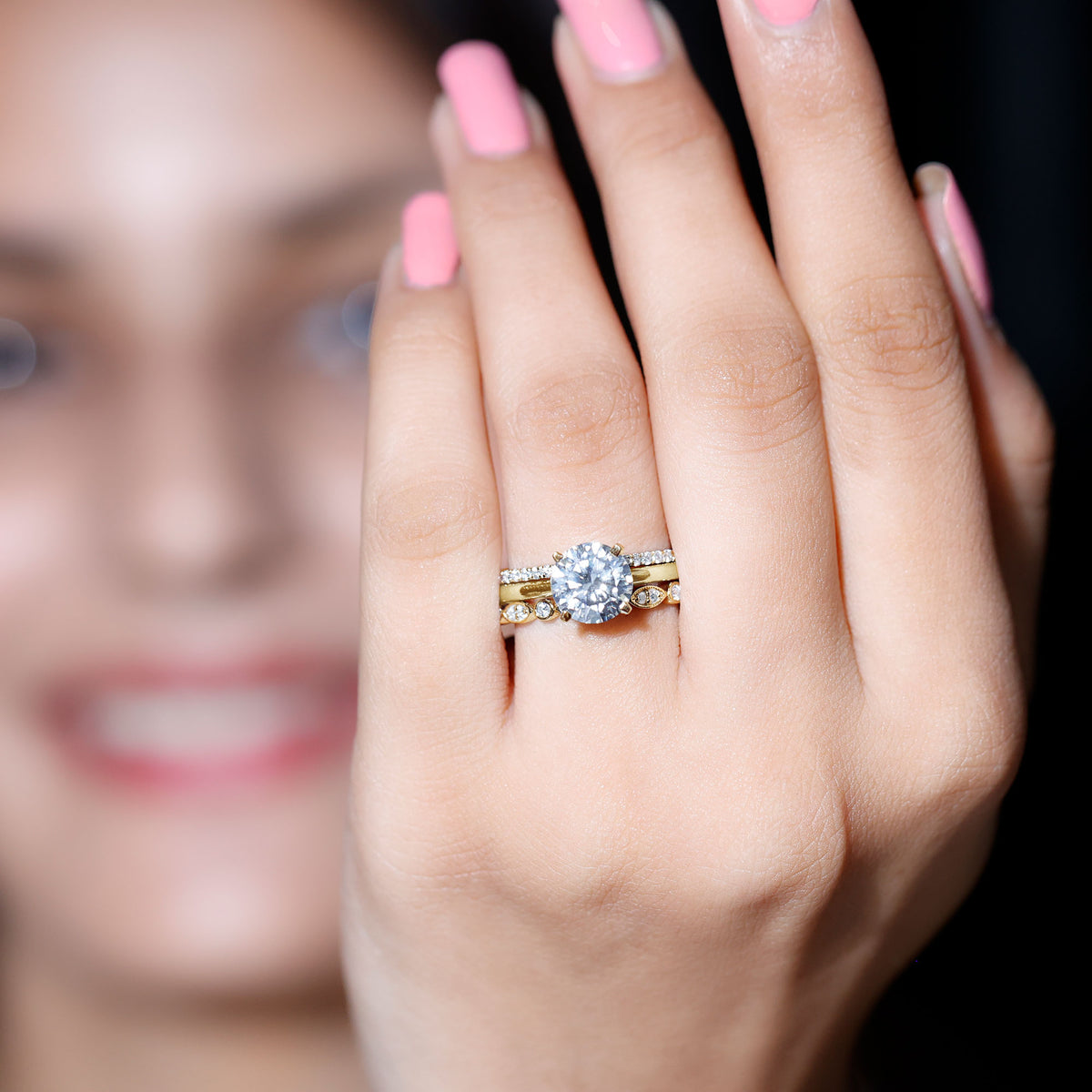 IGI Documented 2 Carat Lab Grown Diamond Trio Bridal Ring Set for Women Lab - ( E-VS1 ) - Rosec Jewels