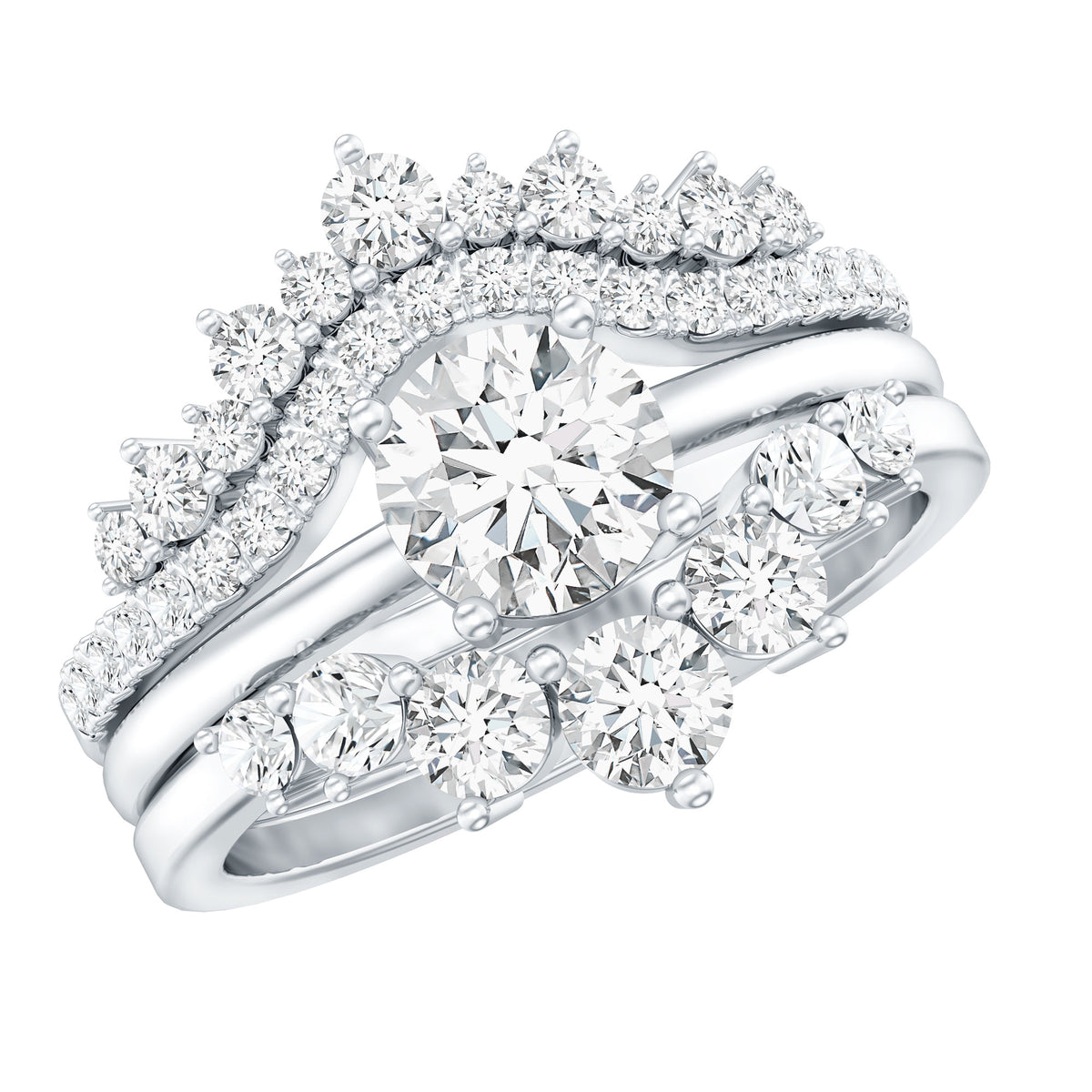 IGI Authenticated 1 Carat Lab Diamond Antique Wedding Ring Set of 3 Lab - ( E-VS1 ) - Rosec Jewels