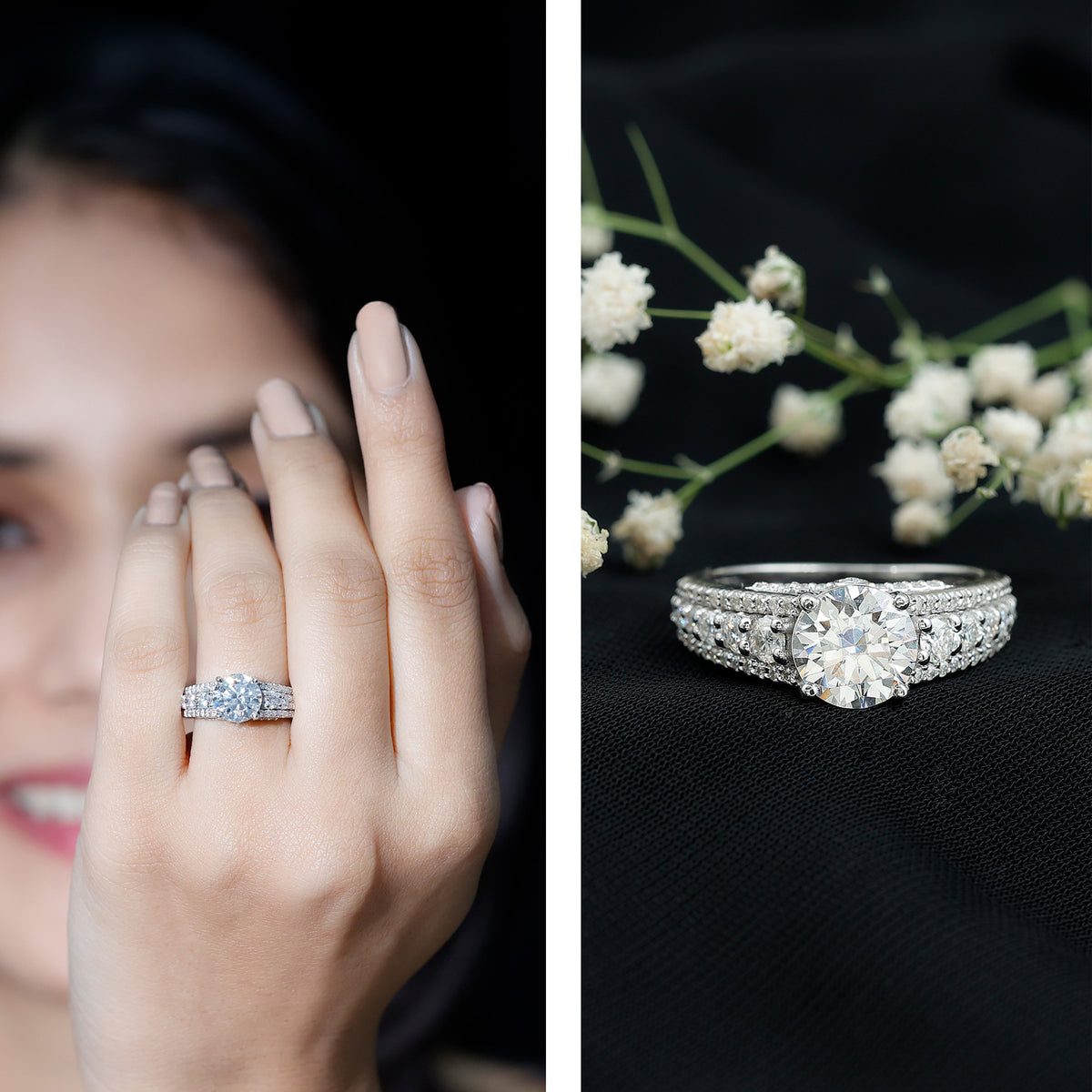 Rosec Jewels-IGI Verified Lab Grown Diamond 2 Carat Engagement Ring with Side Stones