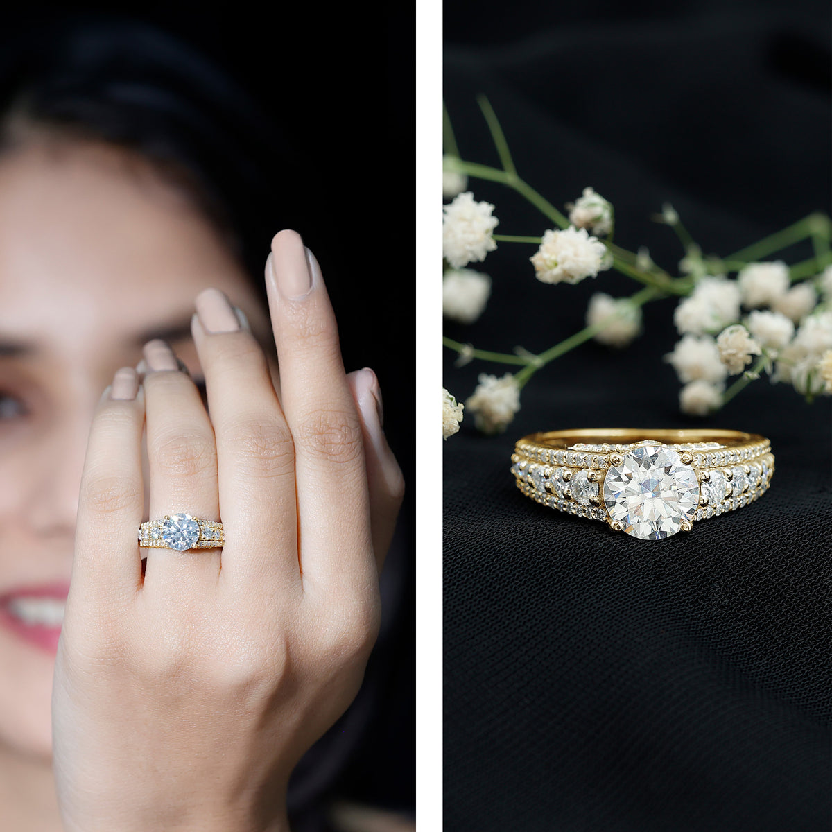 Rosec Jewels-IGI Verified Lab Grown Diamond 2 Carat Engagement Ring with Side Stones