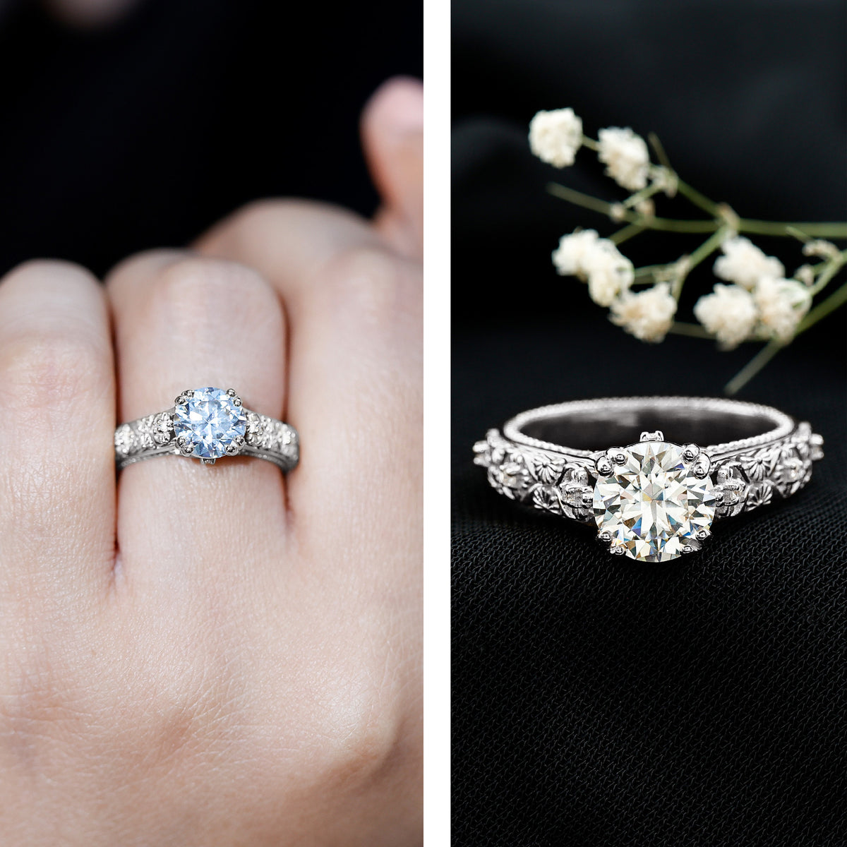 2 Carat Lab Grown Diamond Nature Inspired Engagement Ring with IGI Certificate Lab - ( E-VS1 ) - Rosec Jewels