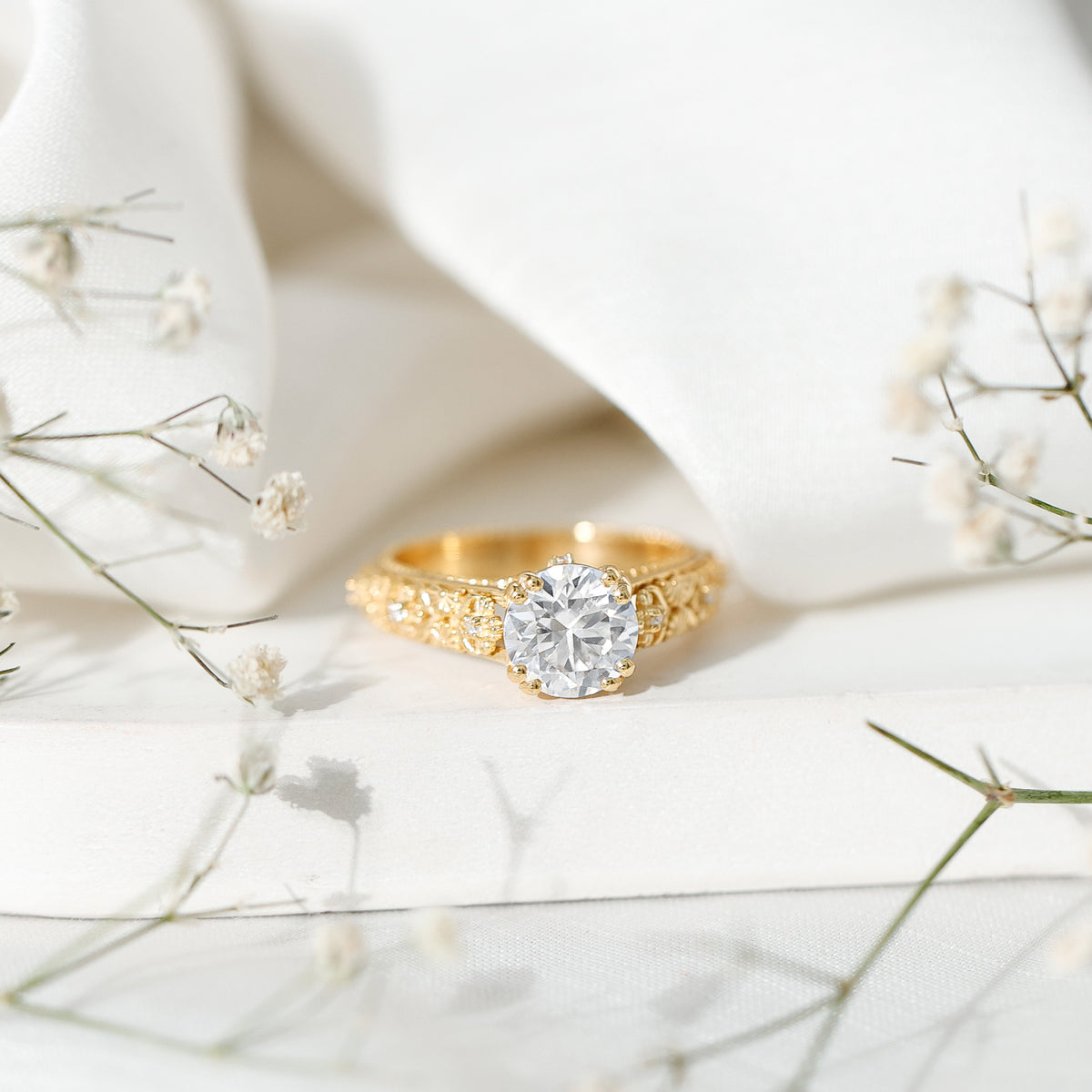 2 Carat Lab Grown Diamond Nature Inspired Engagement Ring with IGI Certificate Lab - ( E-VS1 ) - Rosec Jewels