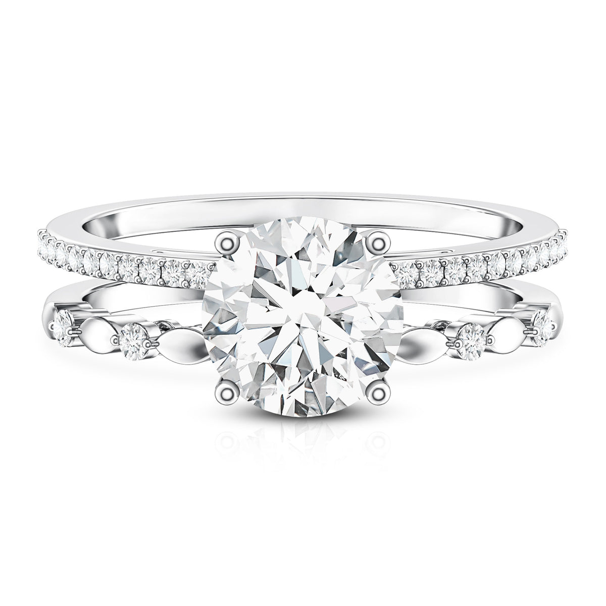 2 Carat Round Lab Grown Diamond Double Band Engagement Ring IGI Certified Lab - ( E-VS1 ) - Rosec Jewels