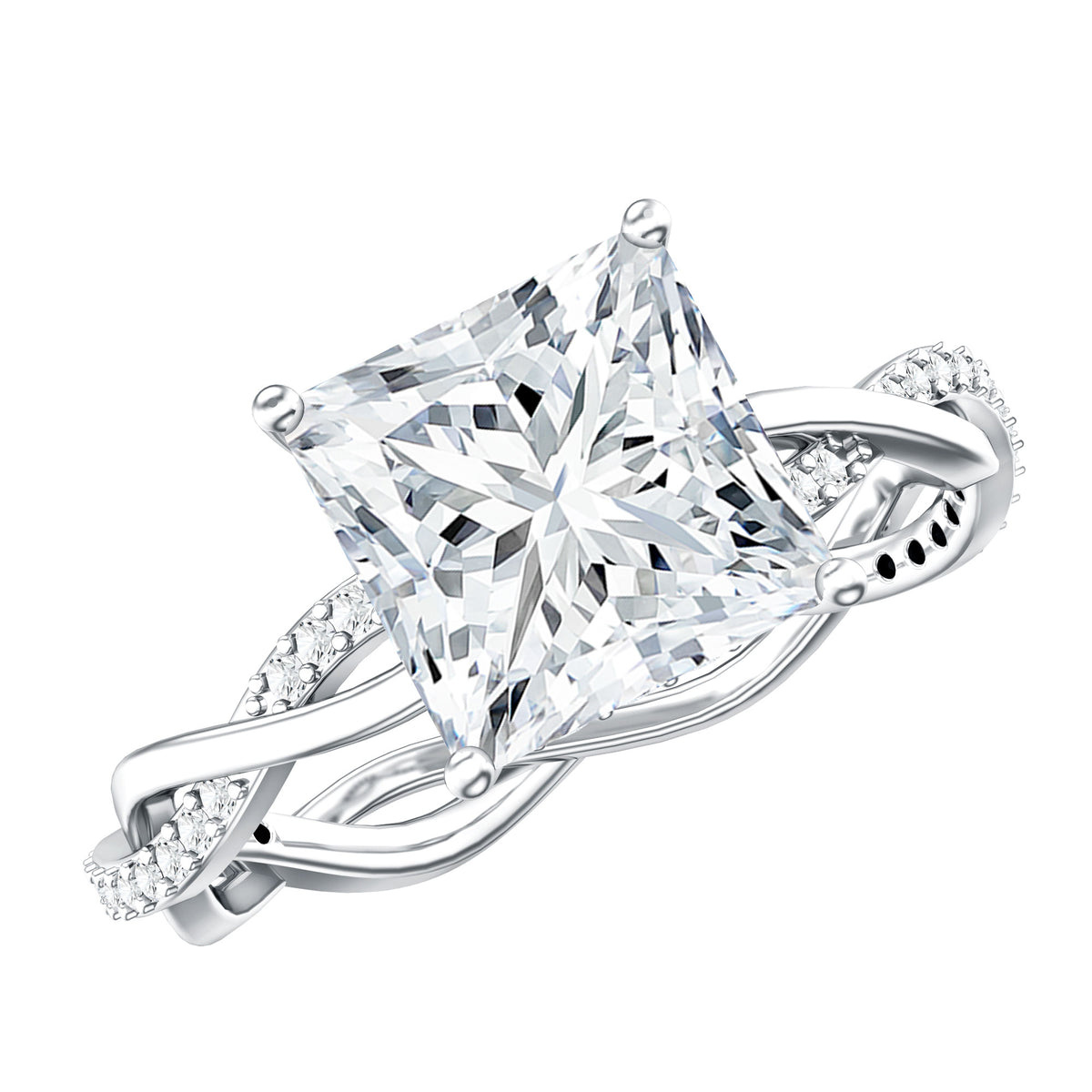 Rosec Jewels-IGI Documented 4 Carat Princess Cut Lab Diamond Crossover Engagement Ring