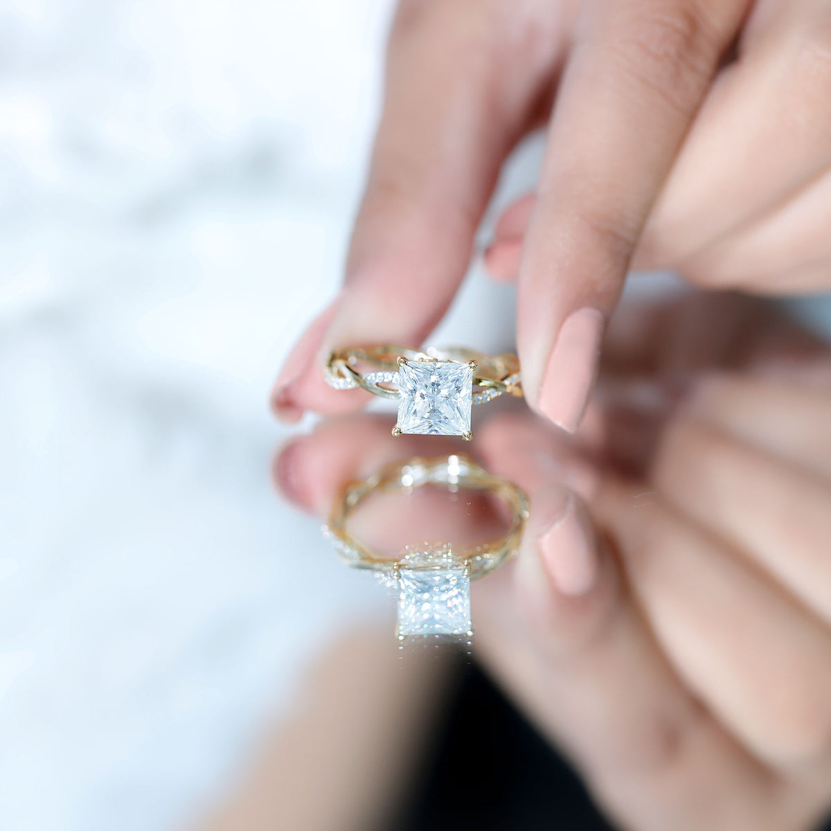 Rosec Jewels-IGI Documented 4 Carat Princess Cut Lab Diamond Crossover Engagement Ring