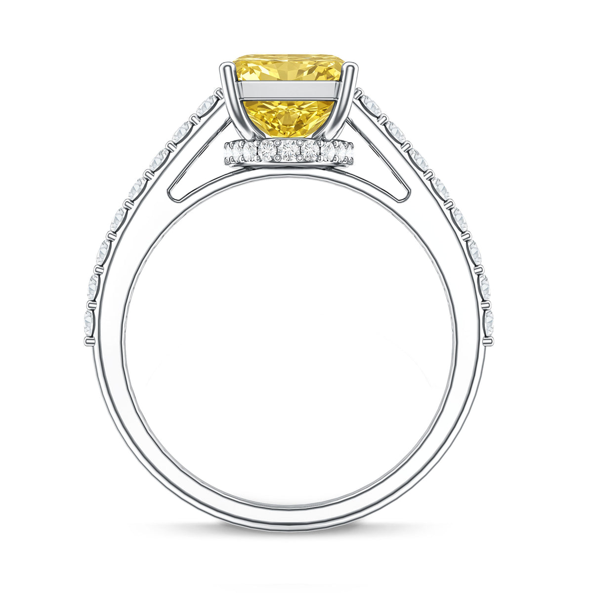 Rosec Jewels-IGI Documented 3 Carat Lab Yellow Diamond Radiant Cut Engagement Ring with Hidden Halo
