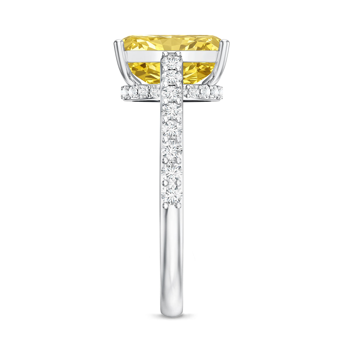 Rosec Jewels-IGI Documented 3 Carat Lab Yellow Diamond Radiant Cut Engagement Ring with Hidden Halo