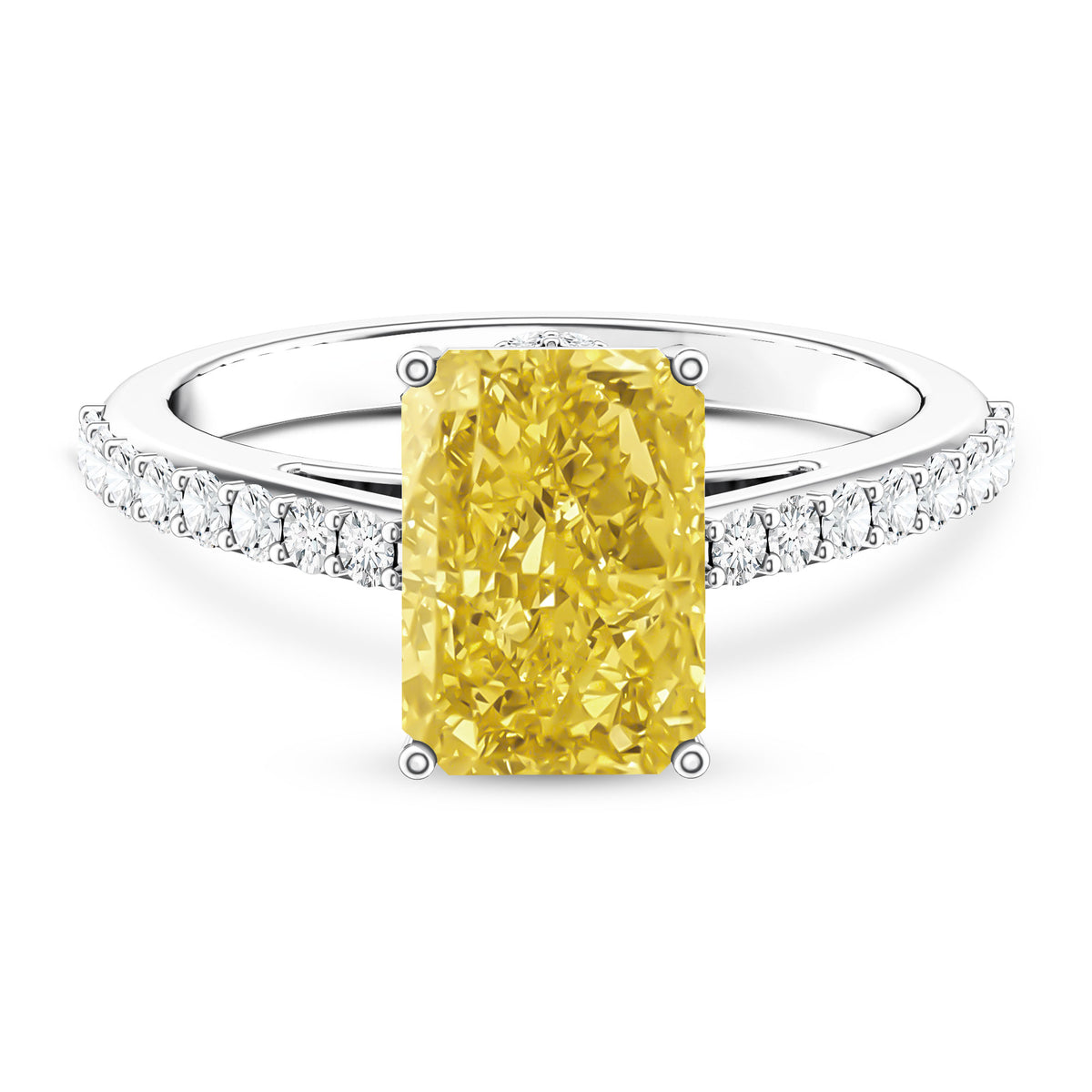 Rosec Jewels-IGI Documented 3 Carat Lab Yellow Diamond Radiant Cut Engagement Ring with Hidden Halo