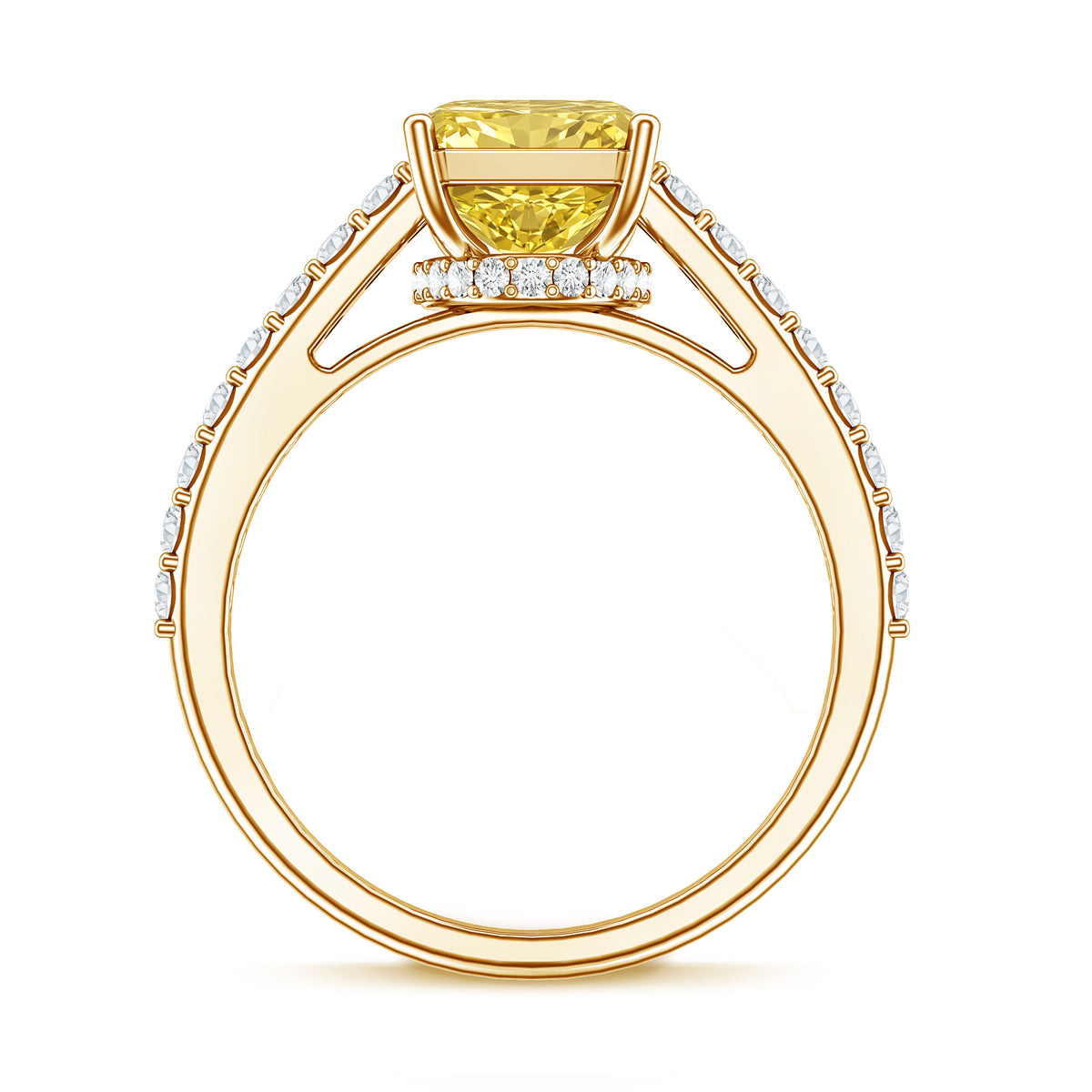 Rosec Jewels-IGI Documented 3 Carat Lab Yellow Diamond Radiant Cut Engagement Ring with Hidden Halo