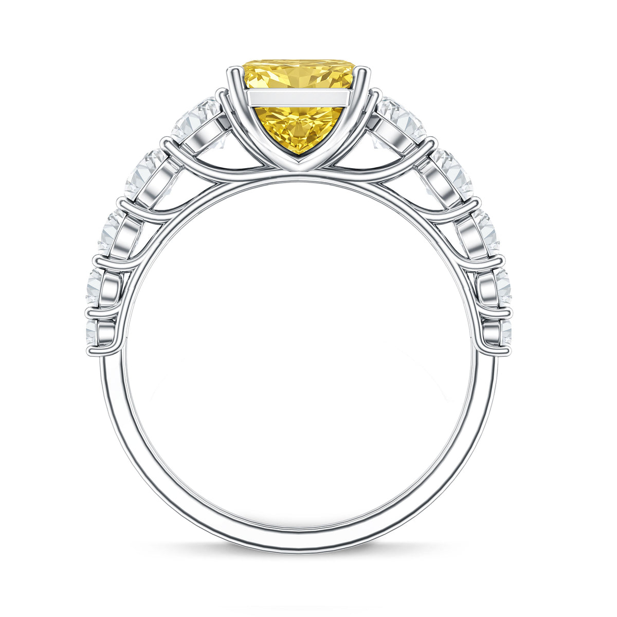 Rosec Jewels-IGI Graded 3 Carat Radiant Cut Lab Grown Yellow Diamond Engagement Ring with Side Stones