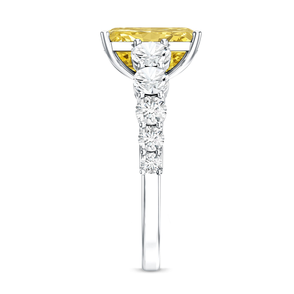 Rosec Jewels-IGI Graded 3 Carat Radiant Cut Lab Grown Yellow Diamond Engagement Ring with Side Stones