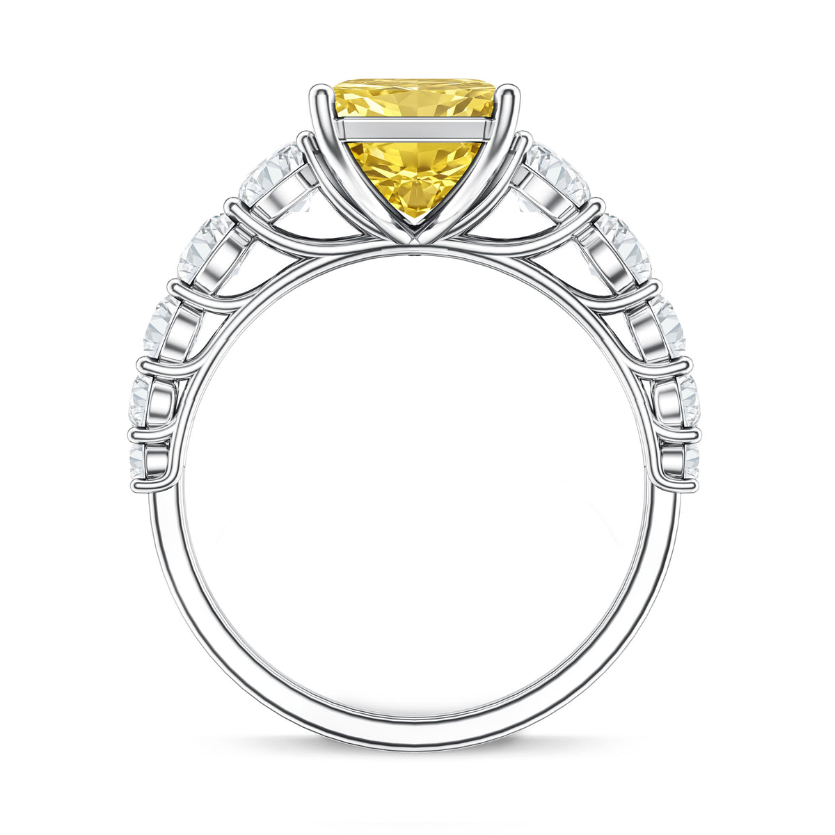 Rosec Jewels-Radiant Cut 4 Carat Lab Yellow Diamond Side Stone Engagement Ring IGI Certified
