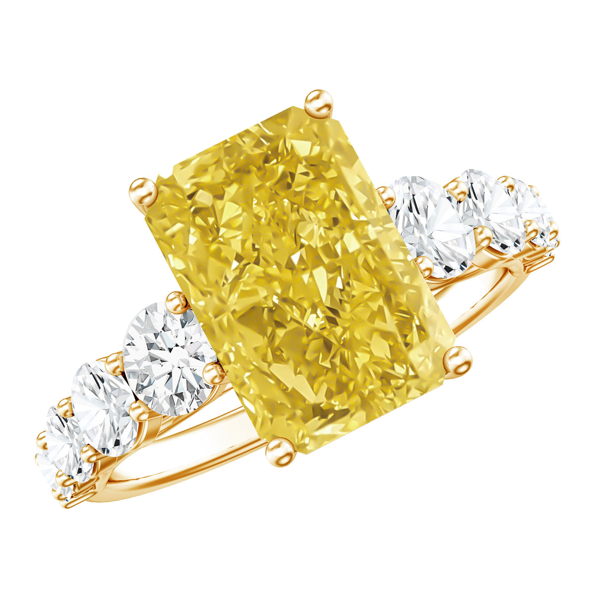 Rosec Jewels-Radiant Cut 4 Carat Lab Yellow Diamond Side Stone Engagement Ring IGI Certified