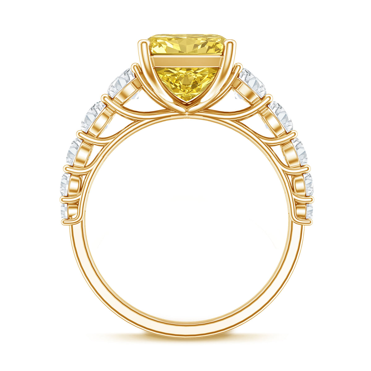 Rosec Jewels-IGI Graded Lab Grown 5 Carat Yellow Diamond Huge Engagement Ring with Side Stones