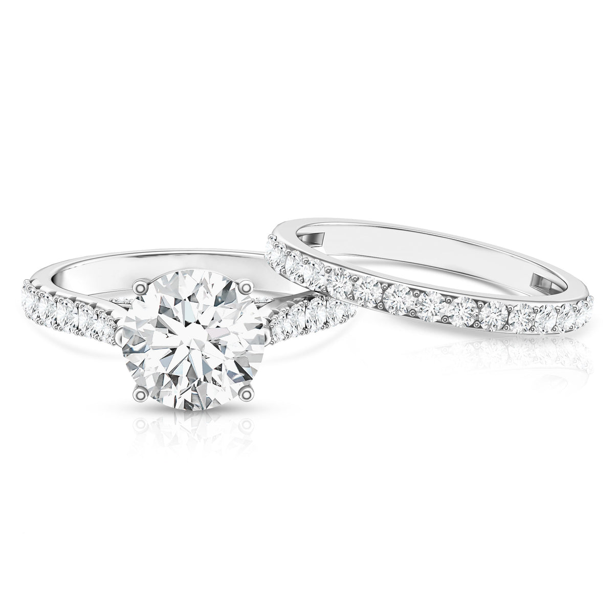 Rosec Jewels-IGI Graded 3 Carat Round Cut Lab Grown Diamond Engagement Ring with Band
