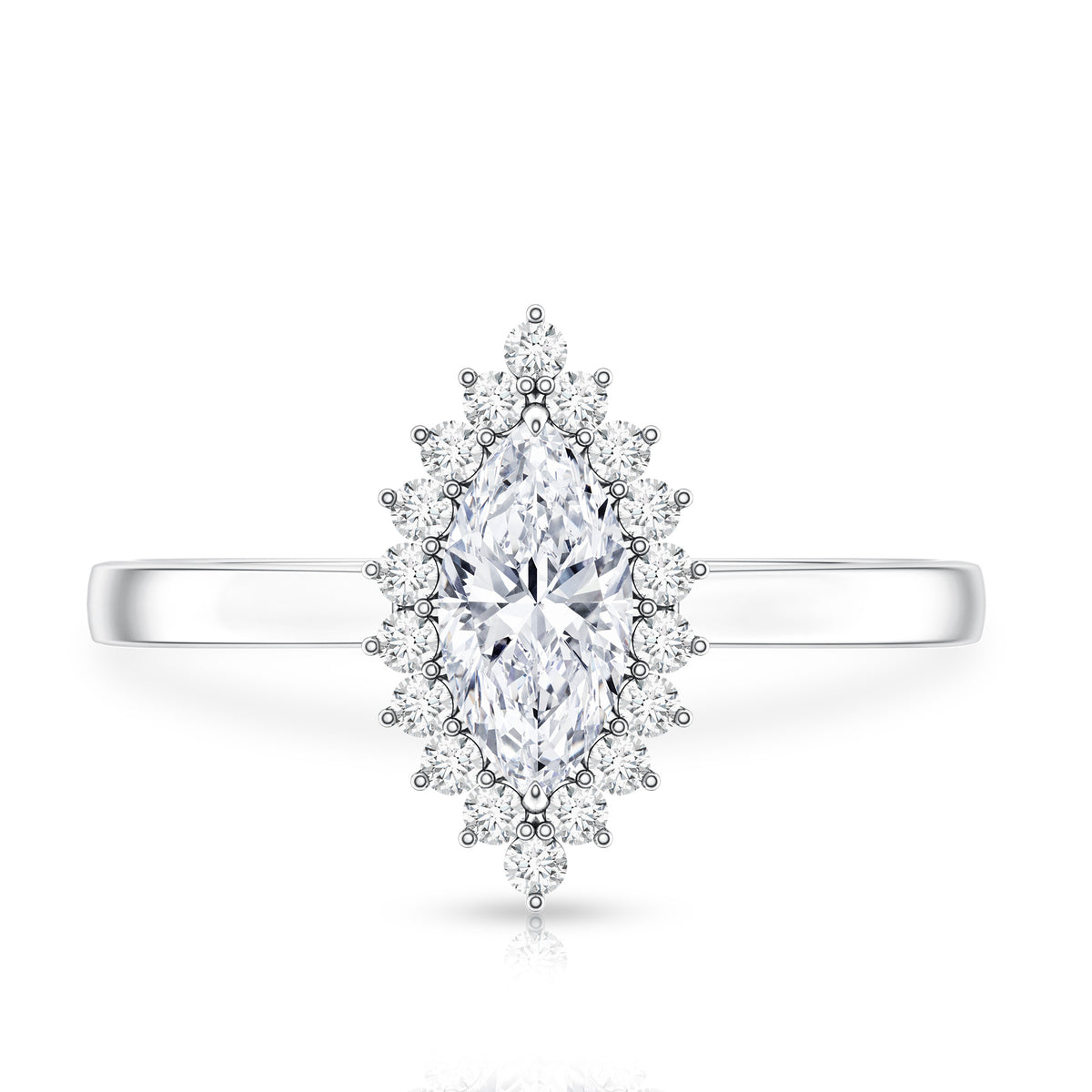 Elongated Marquise Cut Lab Grown Diamond Halo Engagement Ring for Her Lab - ( EF-VS ) - Rosec Jewels