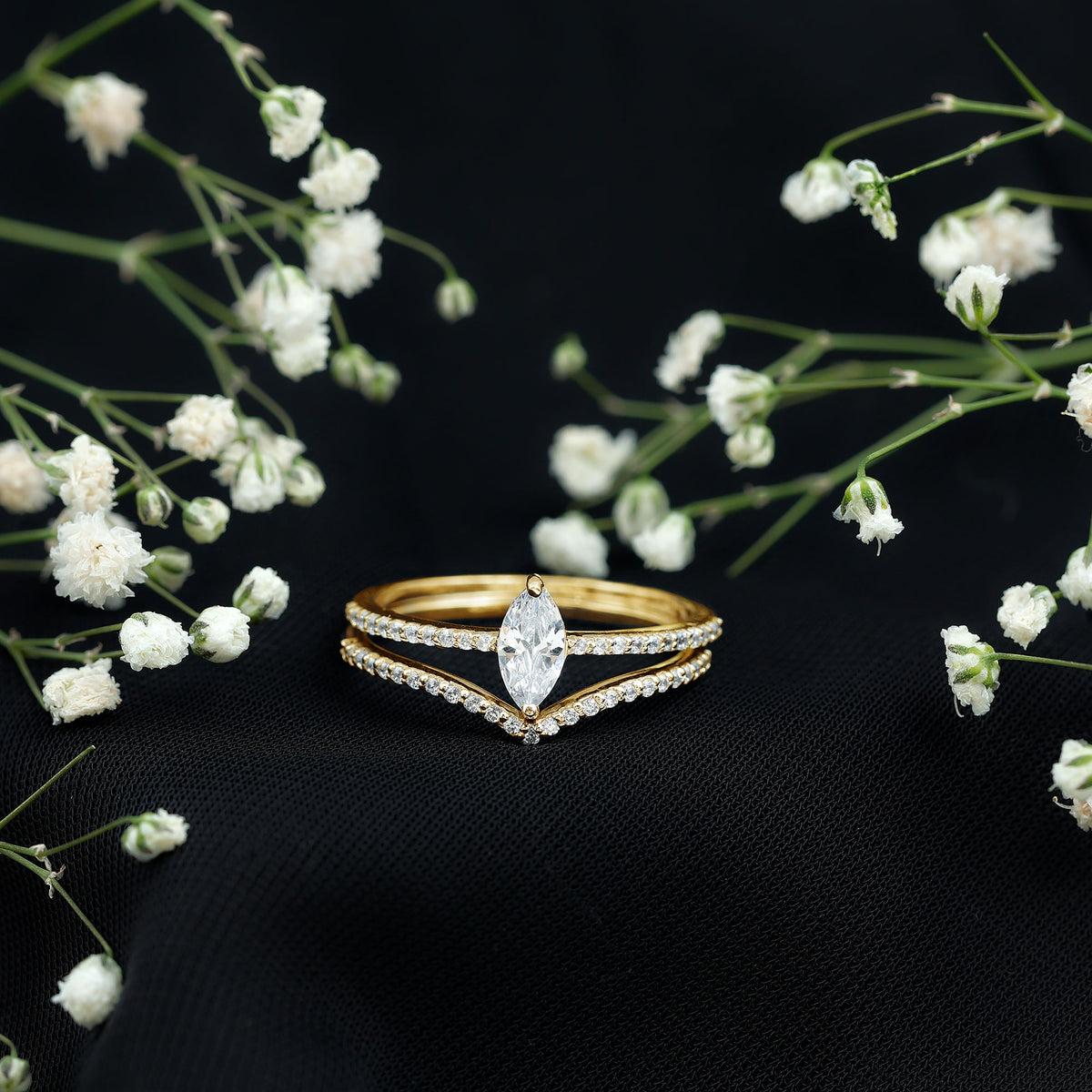 Marquise Cut Lab Grown Diamond Bridal Ring Set for Her Lab - ( EF-VS ) - Rosec Jewels
