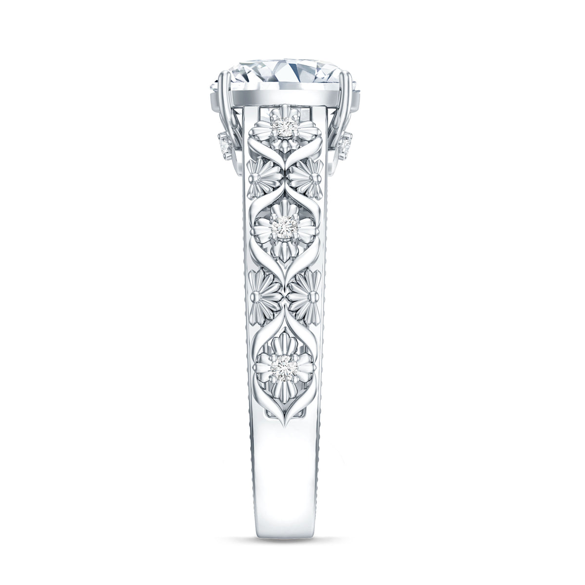 3 Carat Cushion Cut Lab Grown Diamond Vintage Engagement Ring with IGI Certificate Lab - ( E-VS1 ) - Rosec Jewels