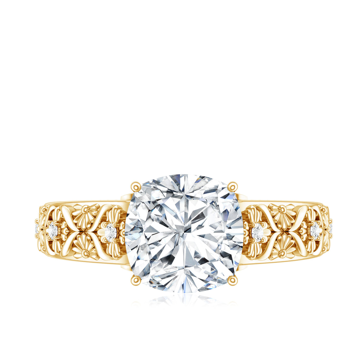 3 Carat Cushion Cut Lab Grown Diamond Vintage Engagement Ring with IGI Certificate Lab - ( E-VS1 ) - Rosec Jewels