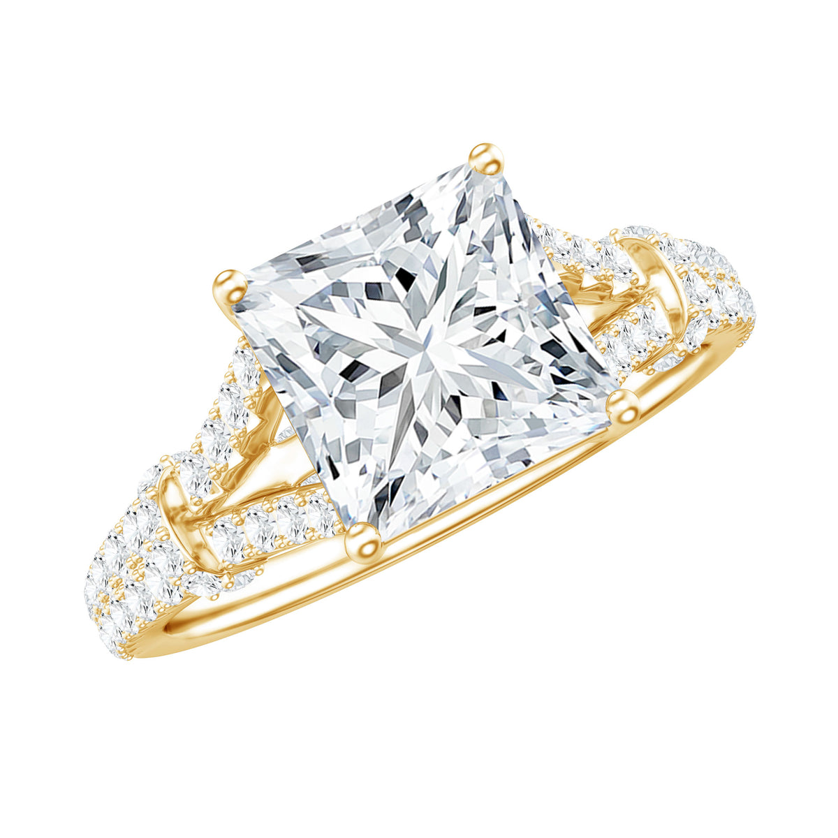 Rosec Jewels-IGI Verified 4 Carat Lab Grown Diamond Princess Cut Engagement Ring with Split Shank