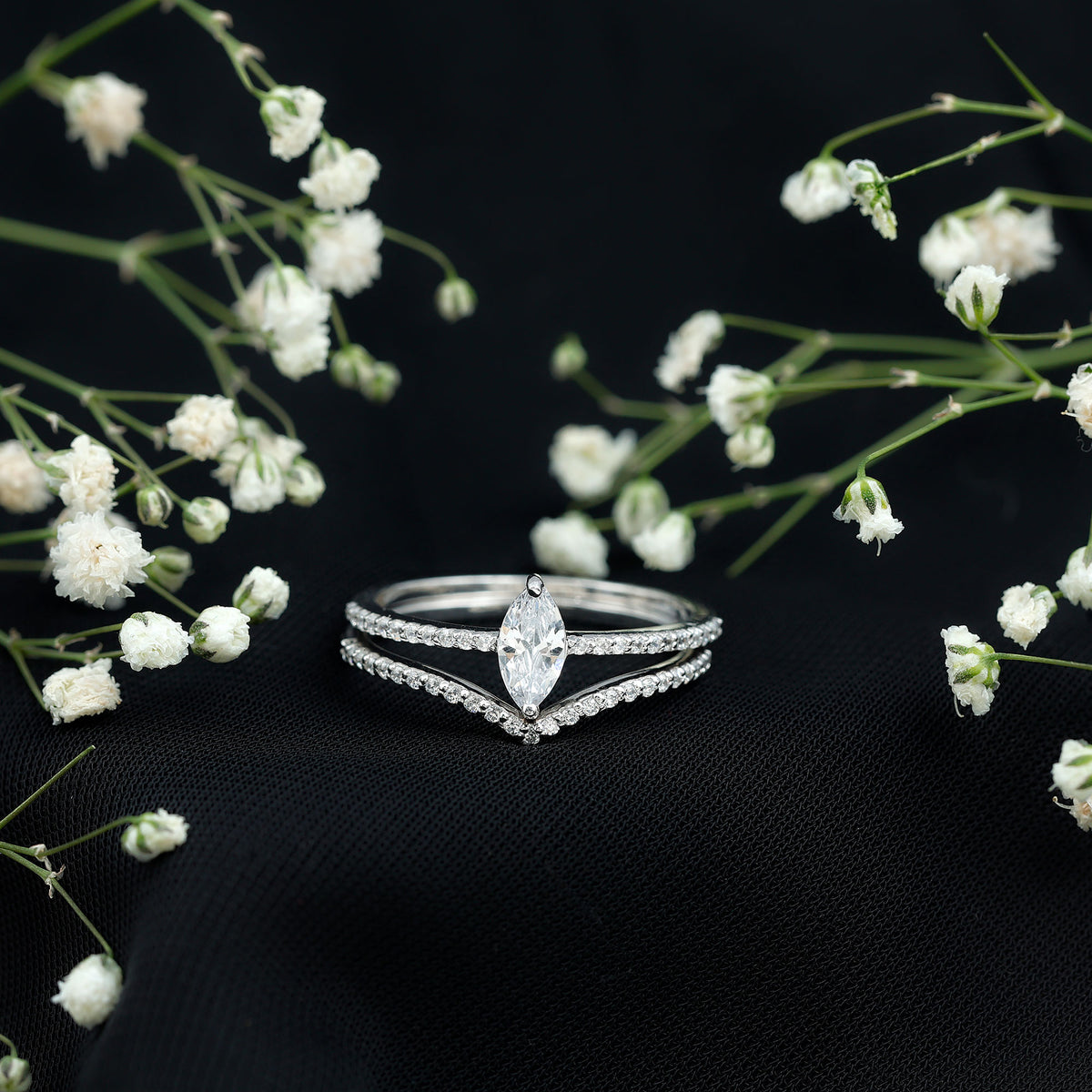Marquise Cut Moissanite Engagement Ring with Enhancer D-VS1 - Rosec Jewels