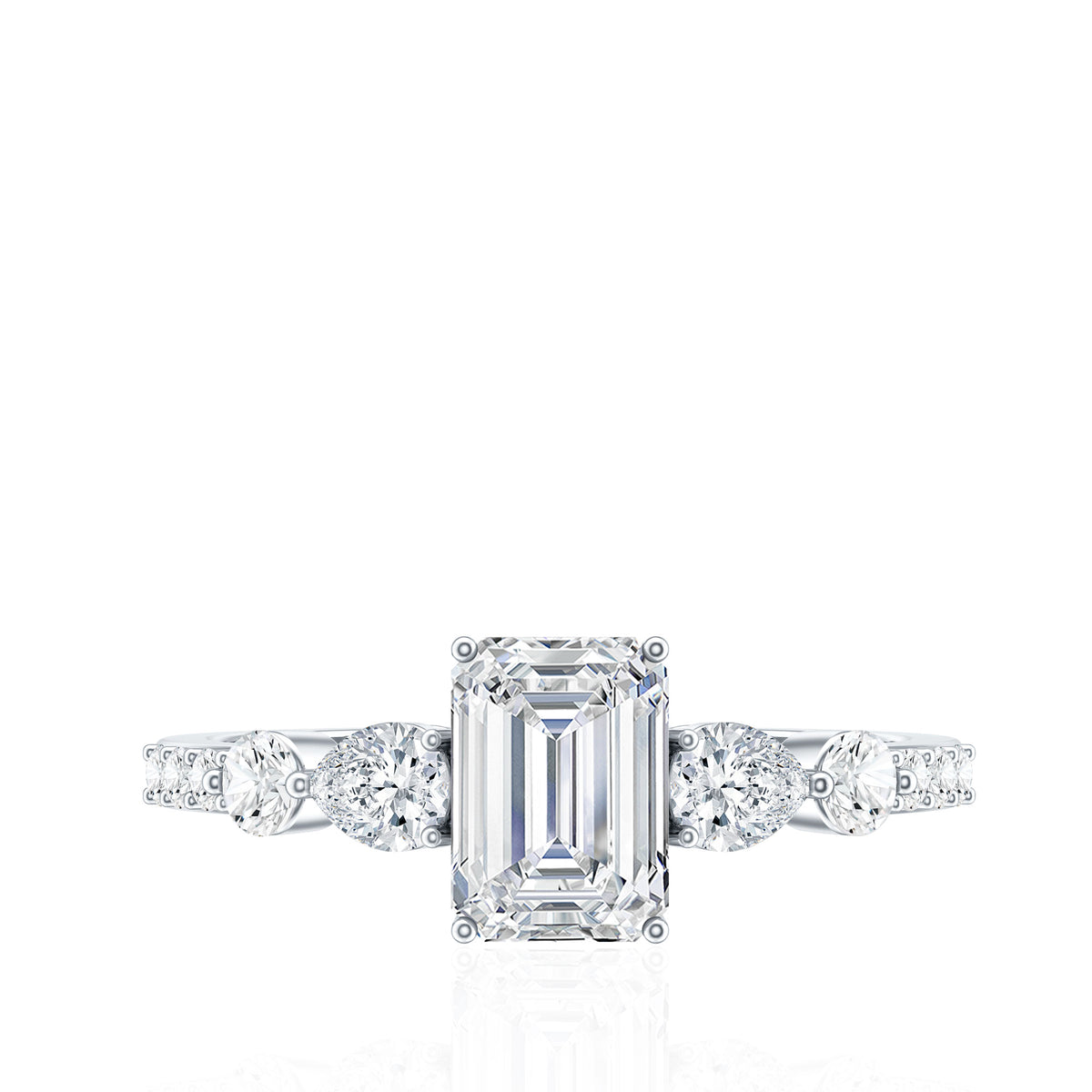 Rosec Jewels-IGI Verified 2 Carat Emerald Cut Lab Grown Diamond Engagement Ring with Side Stones