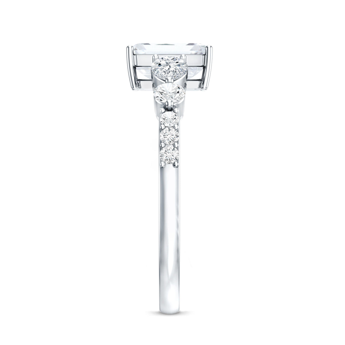 1.8 Carat Emerald Cut Moissanite Engagement Ring with Side Stones D-VS1 - Rosec Jewels